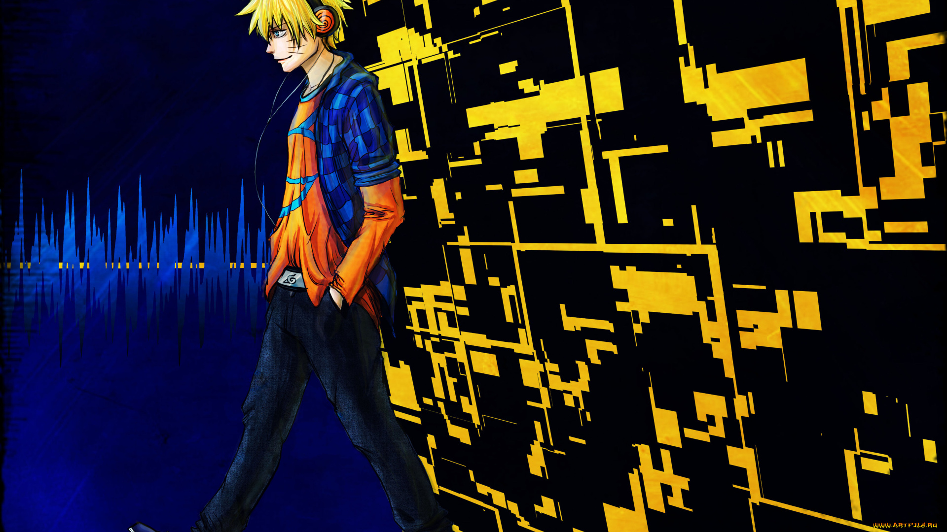 аниме, naruto, пространство, наушники, наруто