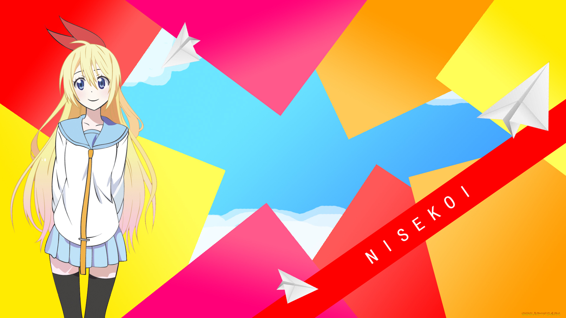 аниме, nisekoi, взгляд, девушка, фон