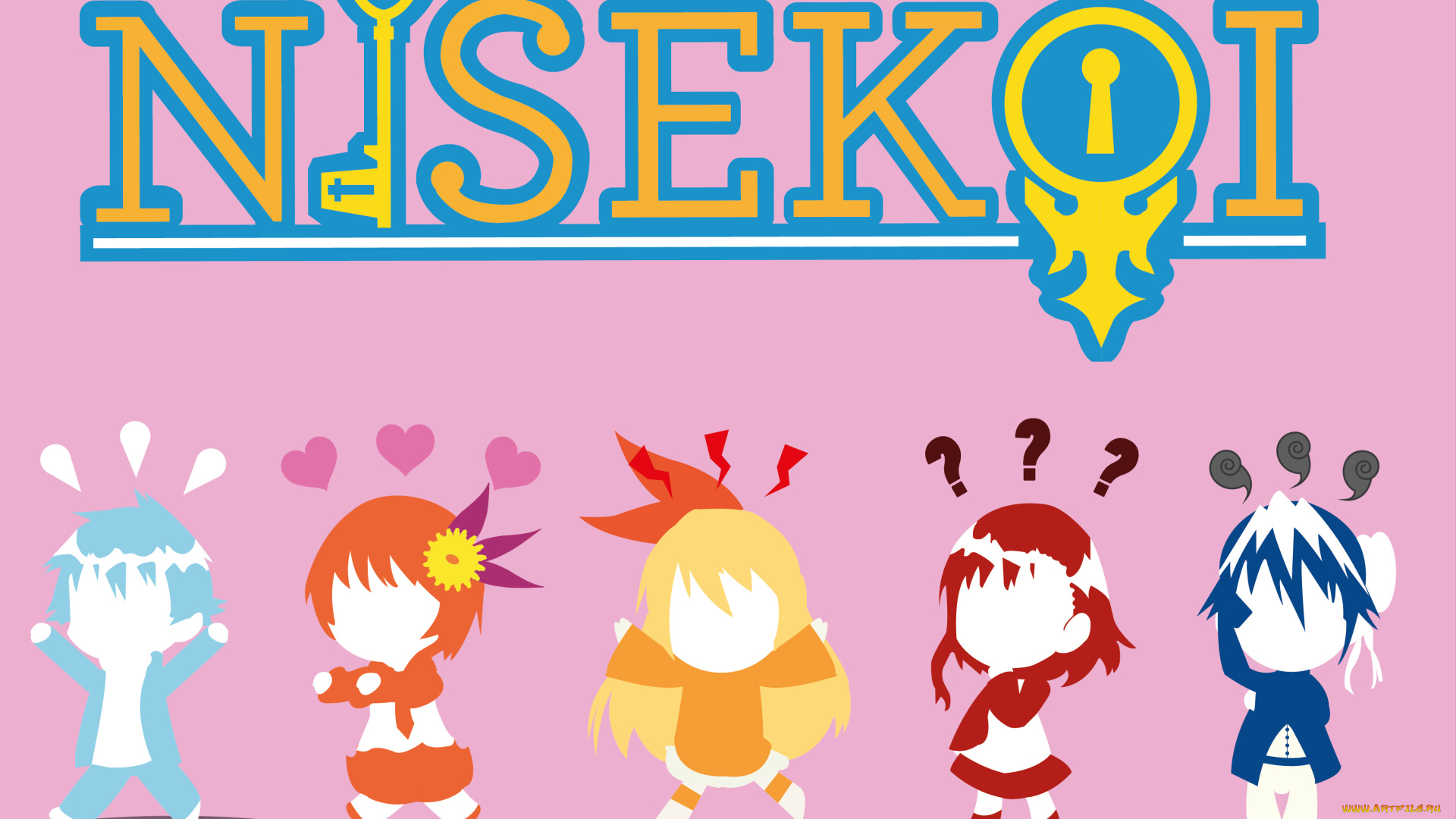 аниме, nisekoi, взгляд, девушки, фон