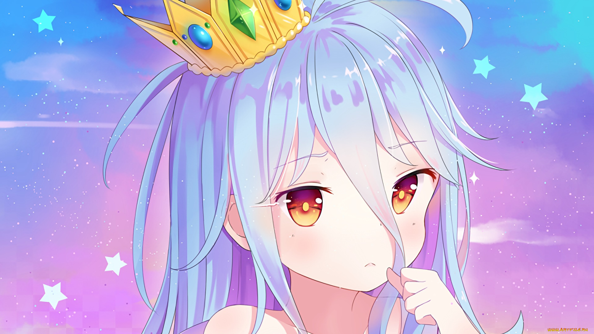 аниме, no, game, no, life, девушка, взгляд, фон