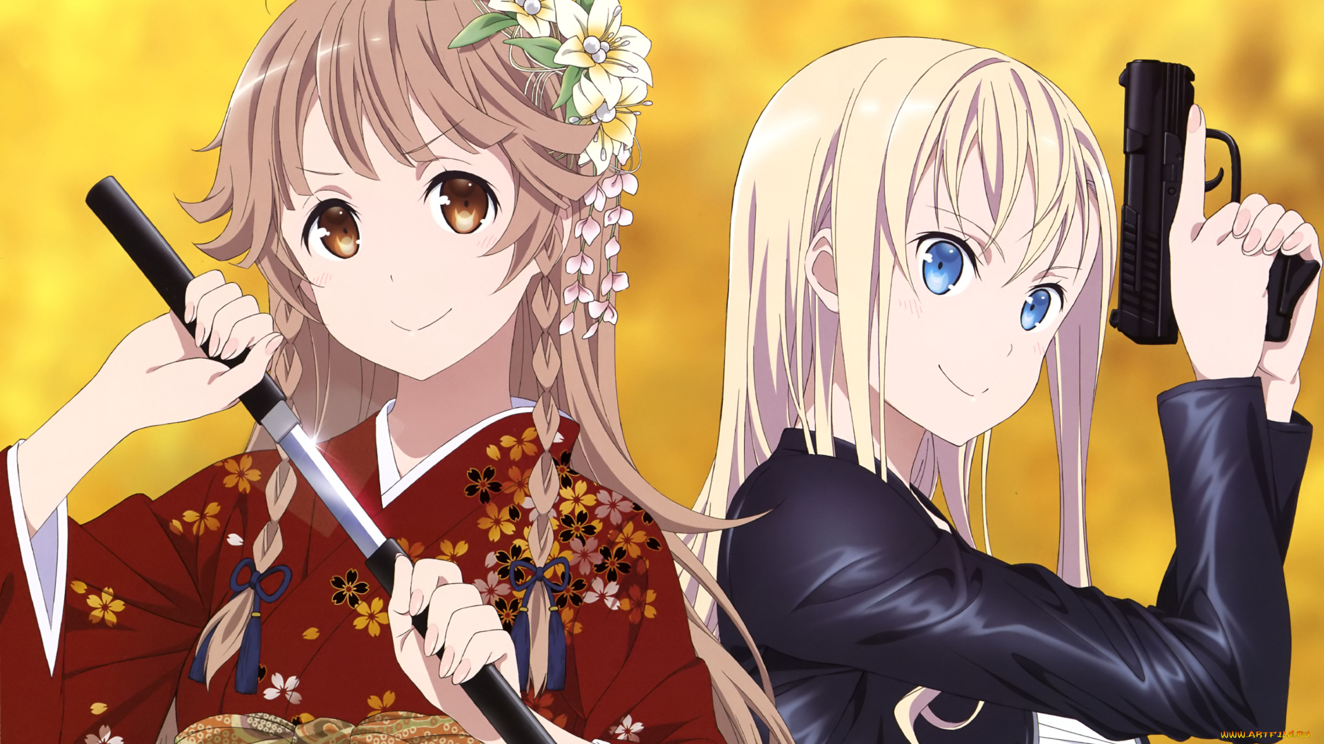 аниме, оружие, , техника, , технологии, взгляд, девушки, фон