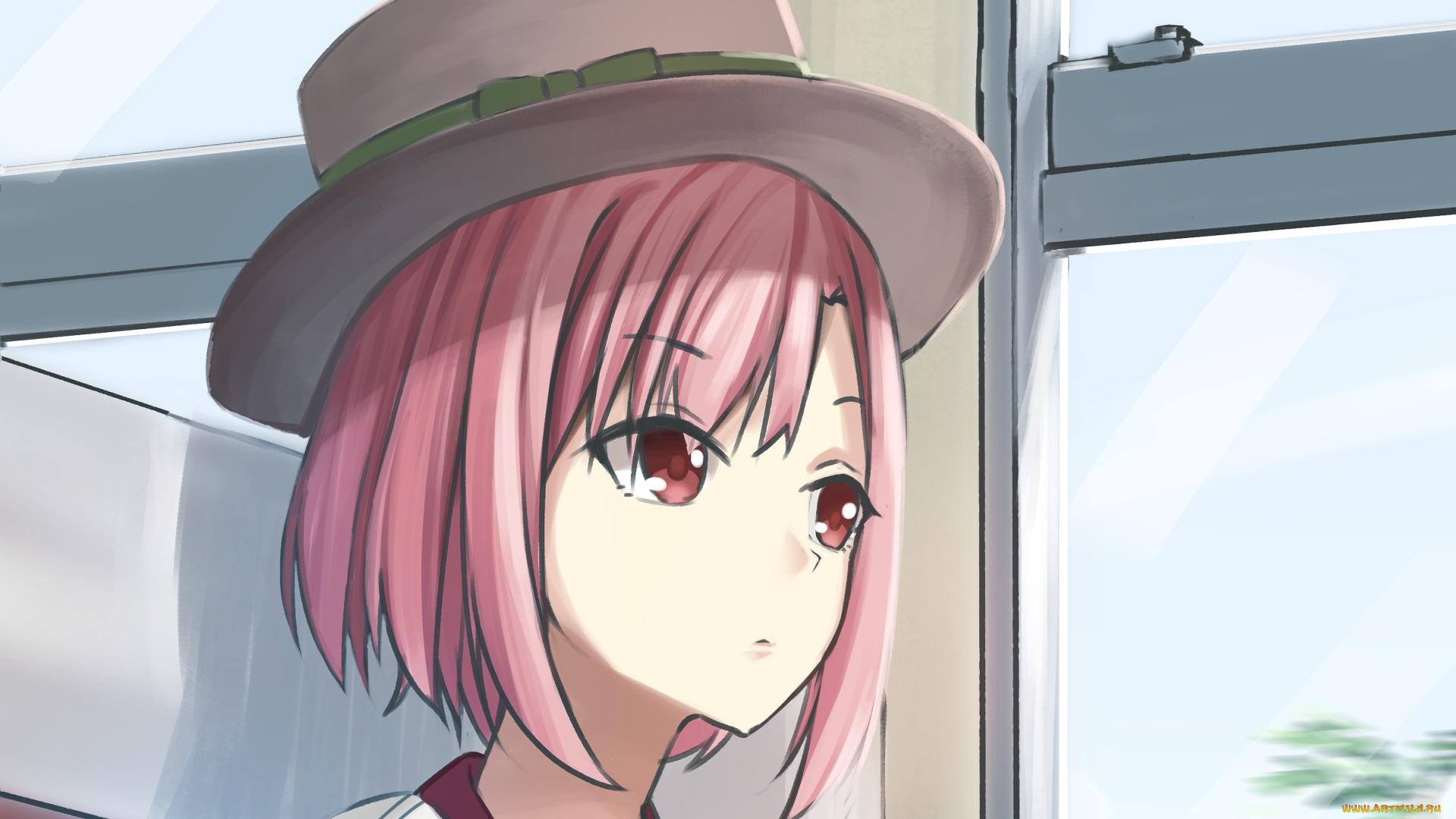 аниме, sakura, quest, девушка, взгляд, фон