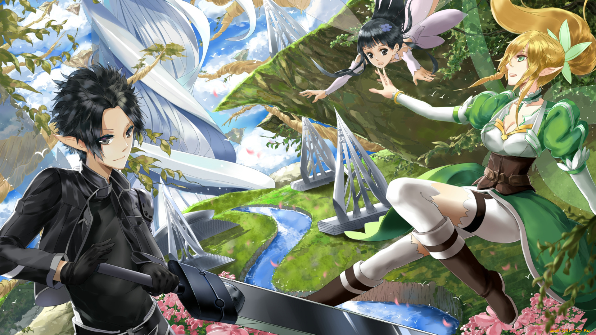 аниме, sword, art, online, девушка, взгляд, фон