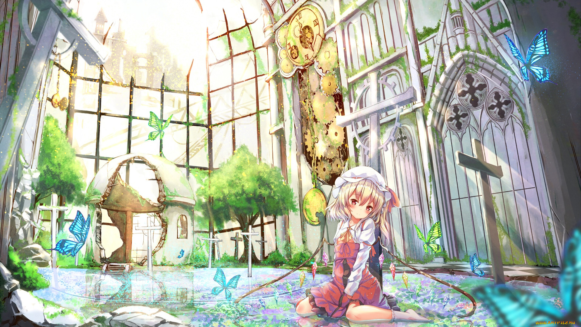 аниме, touhou, девушка, фон, взгляд