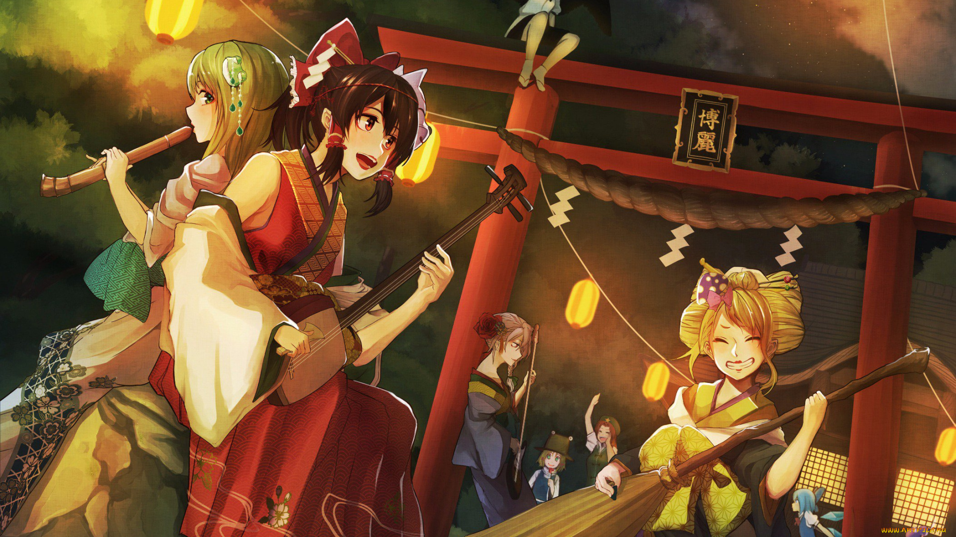 аниме, touhou, фон, взгляд, девушки