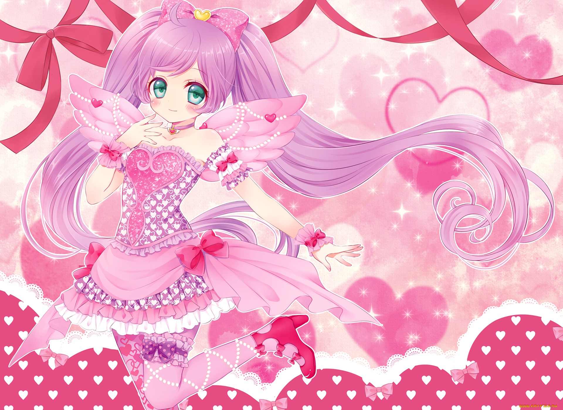 аниме, ангелы, , демоны, девушка, взгляд, фон