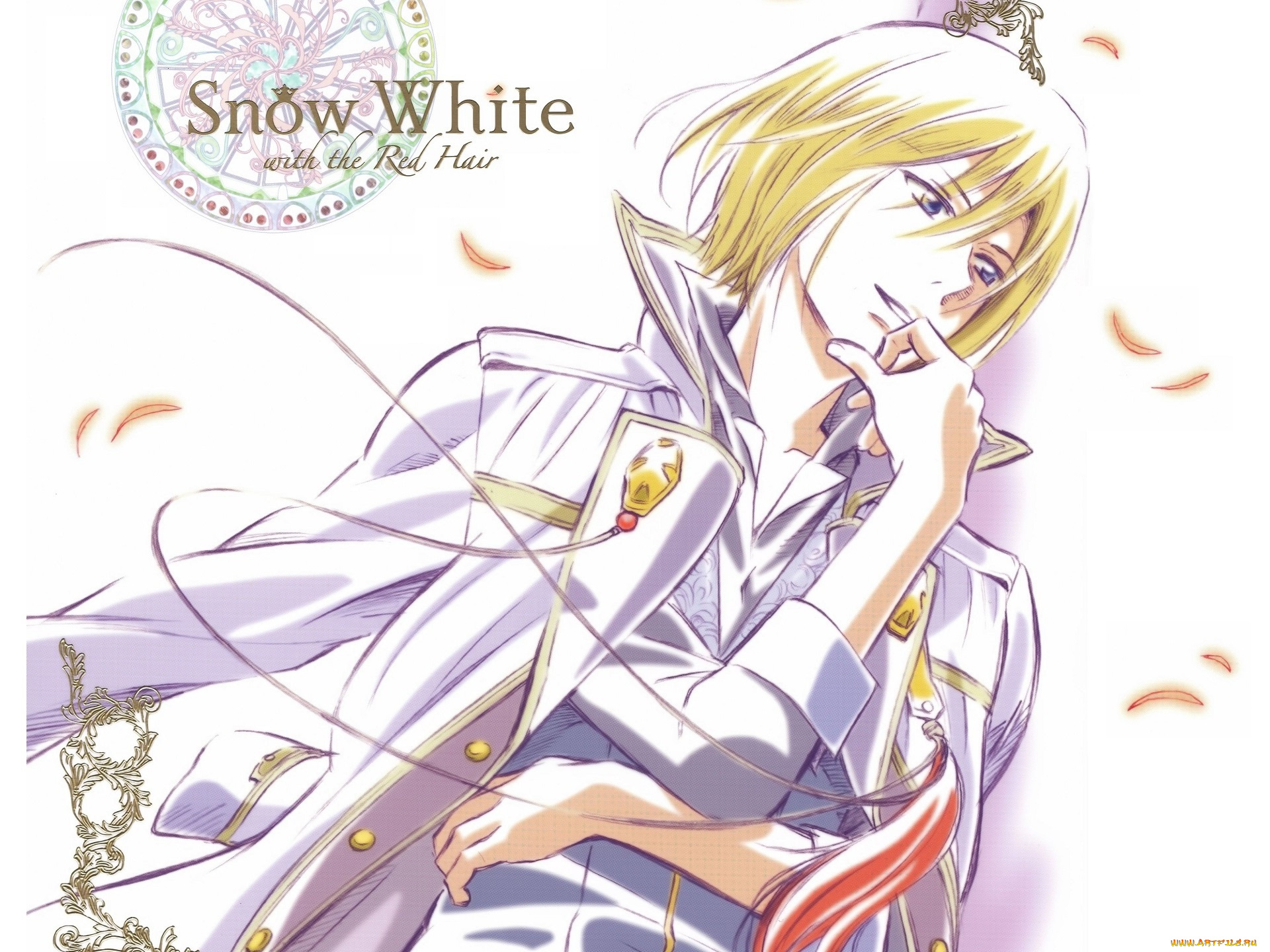 аниме, akagami, no, shirayukihime, узор, akagami, no, shirayuki-hime, принц, лепестки, art, isana, wistaria, военная, форма, sorata, akizuki, красноволосая, белоснежка