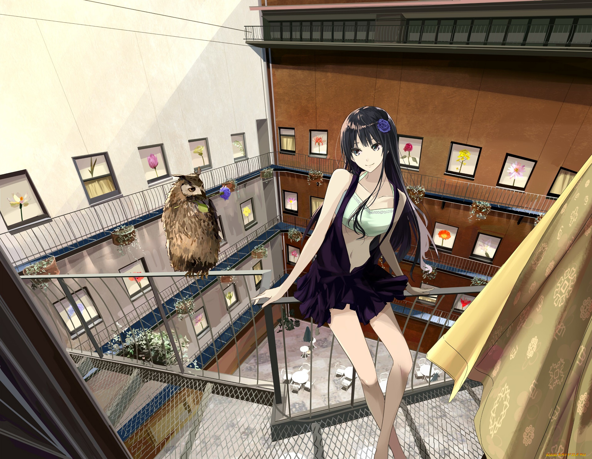 аниме, город, , улицы, , здания, взгляд, фон, девушка