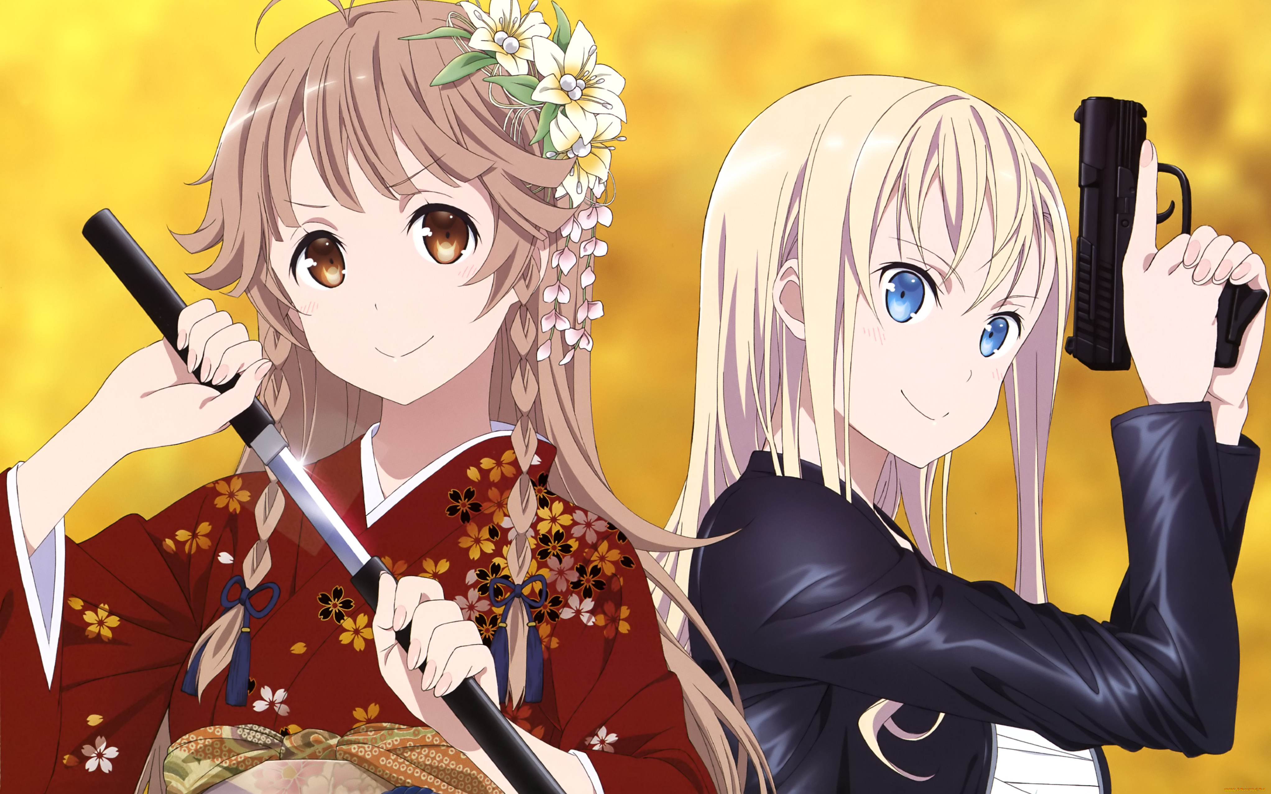 аниме, оружие, , техника, , технологии, взгляд, девушки, фон