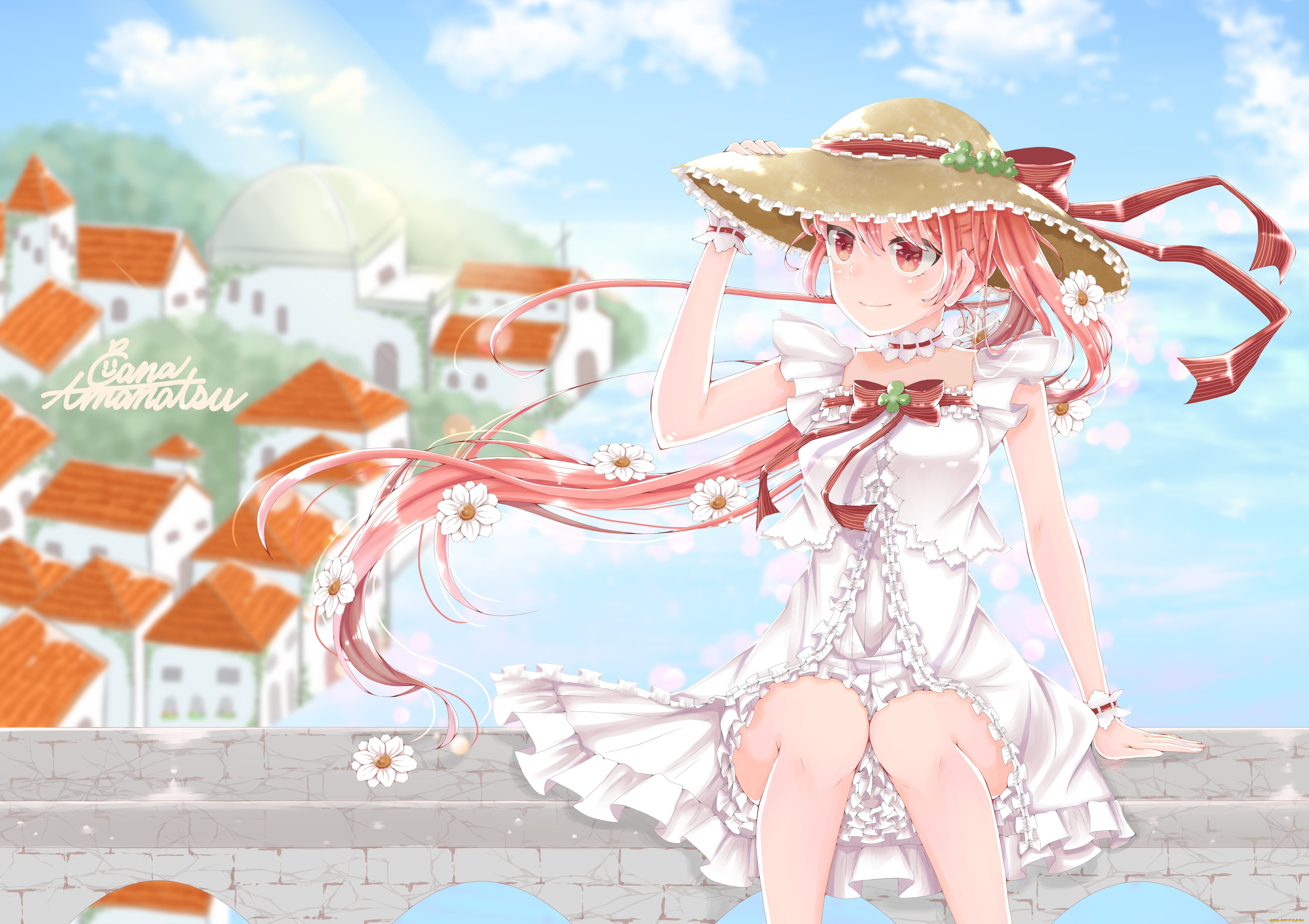 аниме, город, , улицы, , здания, девушка, фон, взгляд