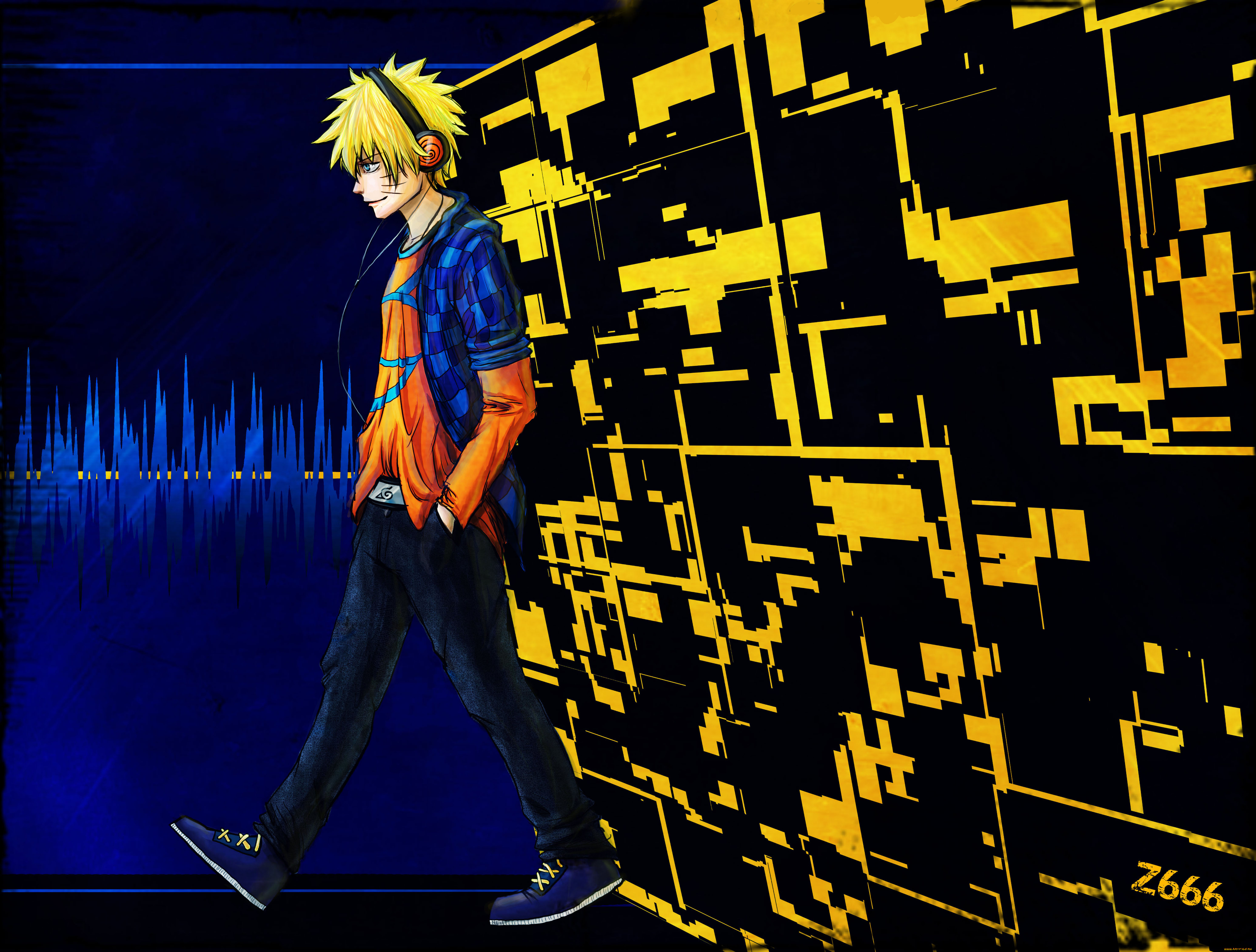 аниме, naruto, пространство, наушники, наруто