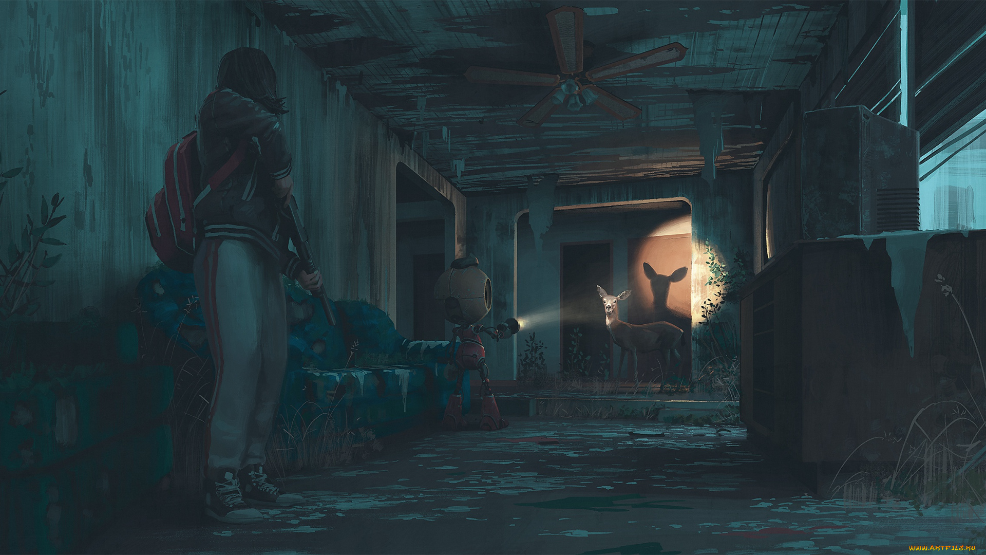 фэнтези, роботы, , киборги, , механизмы, вентилятор, home, дом, оружие, олень, фонарик, робот