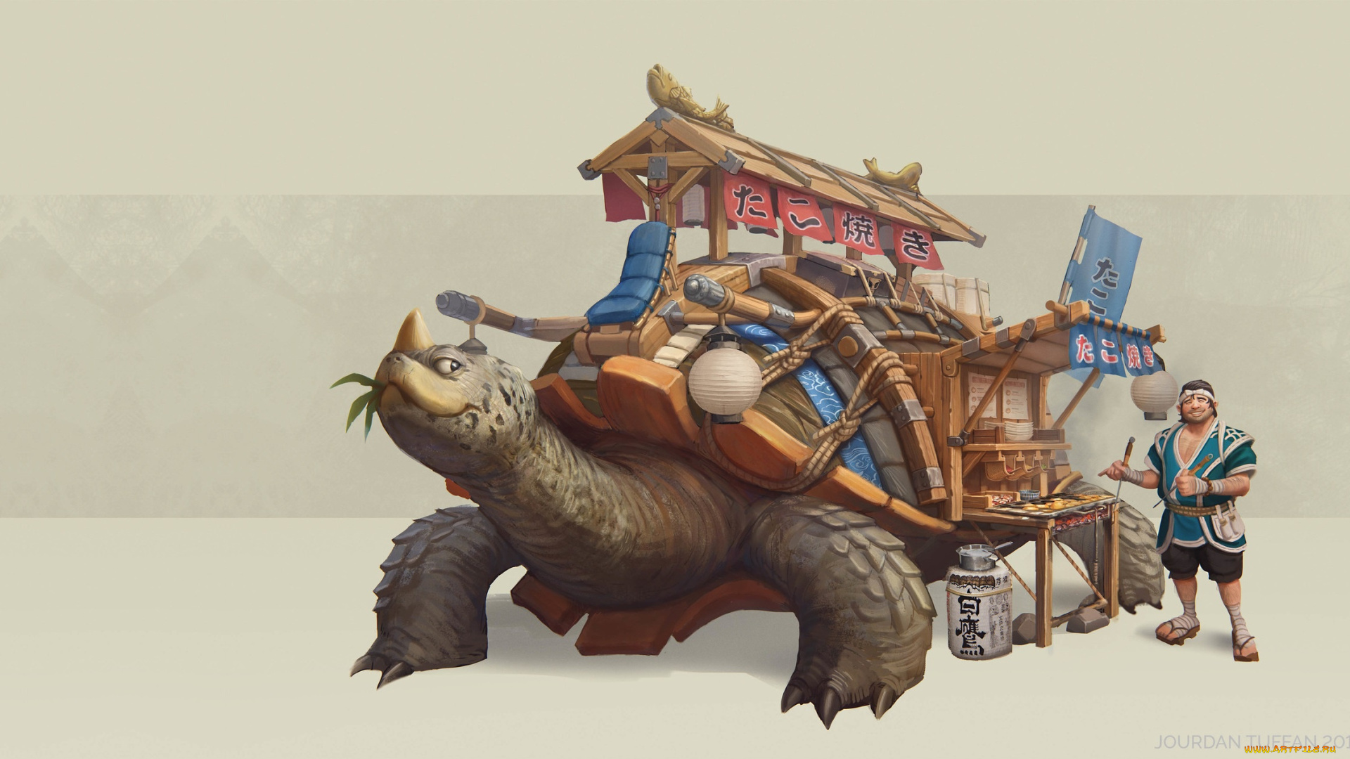 фэнтези, существа, лавка, jourdan, tuffan, арт, takoyaki, такояки, turtle, truck