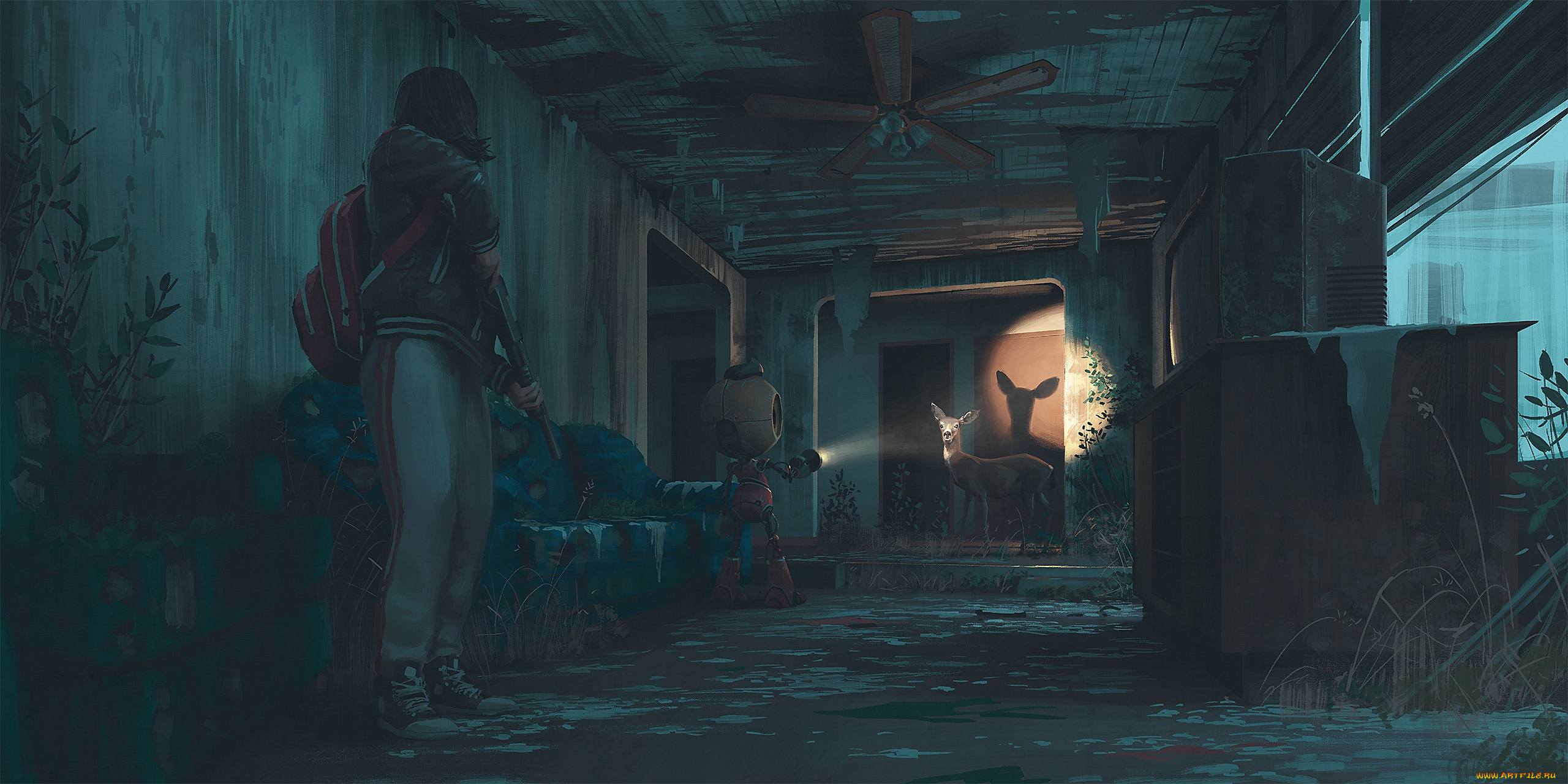 фэнтези, роботы, , киборги, , механизмы, вентилятор, home, дом, оружие, олень, фонарик, робот