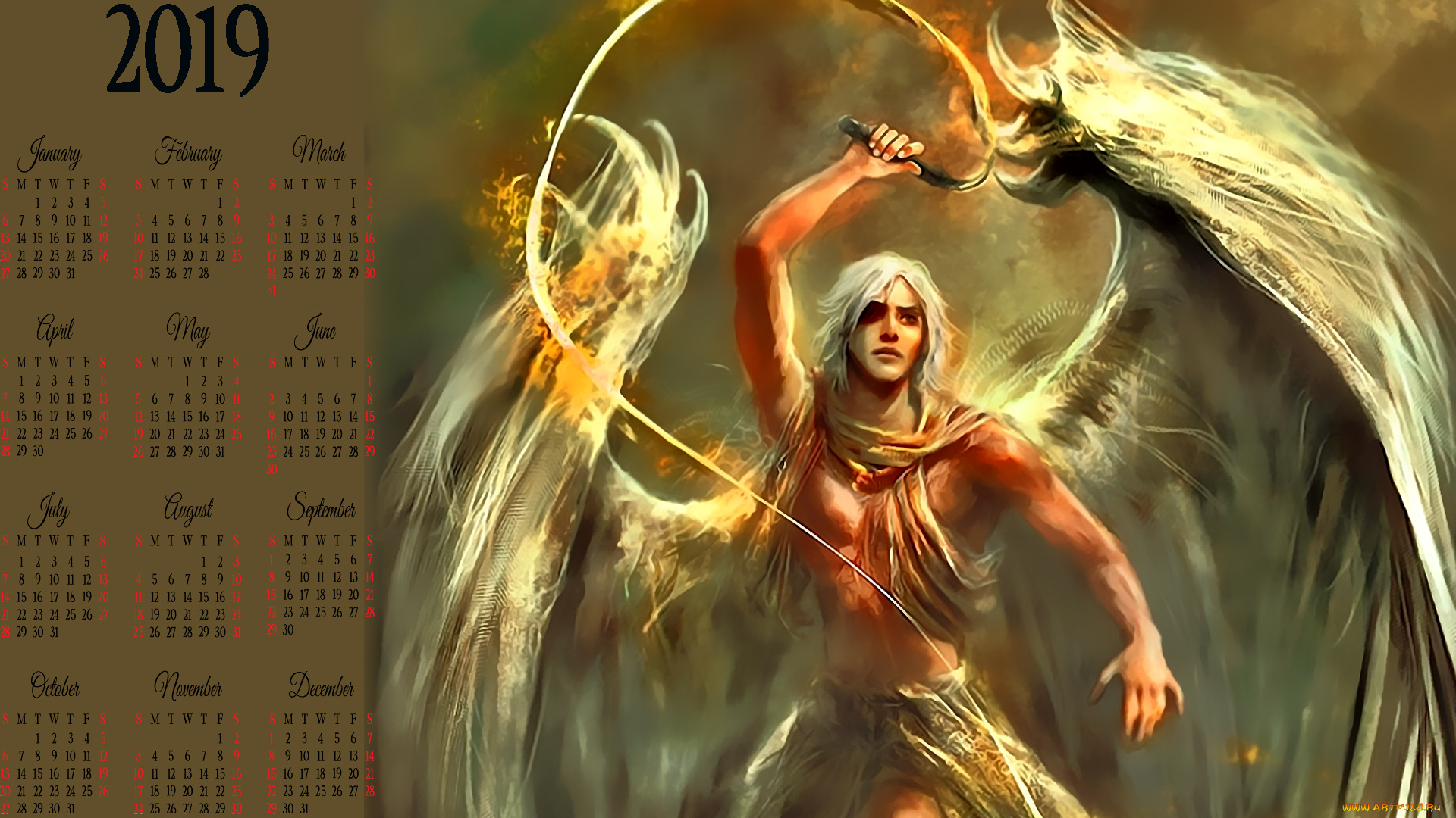 календари, фэнтези, мужчина, крылья