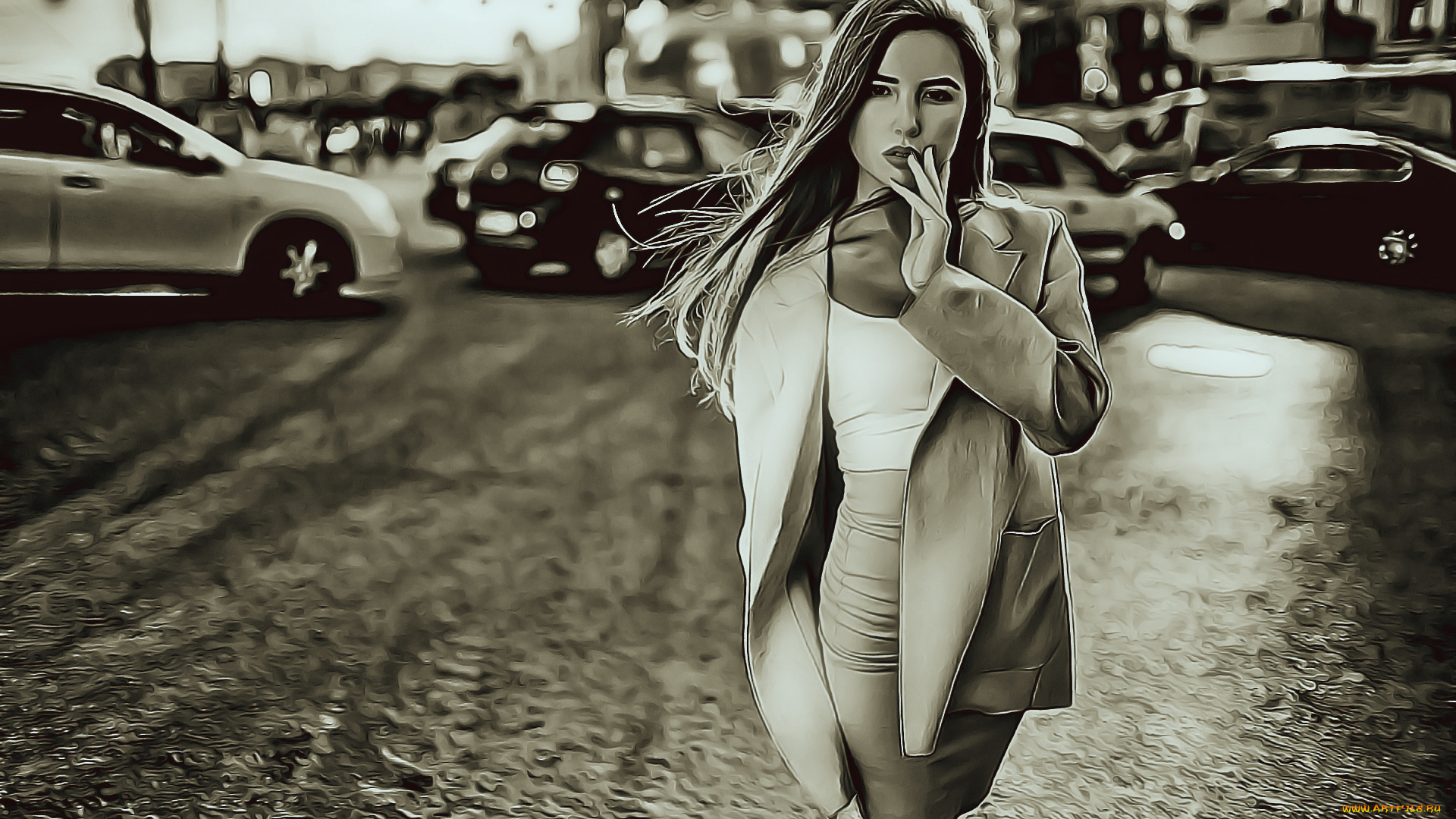 календари, компьютерный, дизайн, поза, девушка, улица, машина