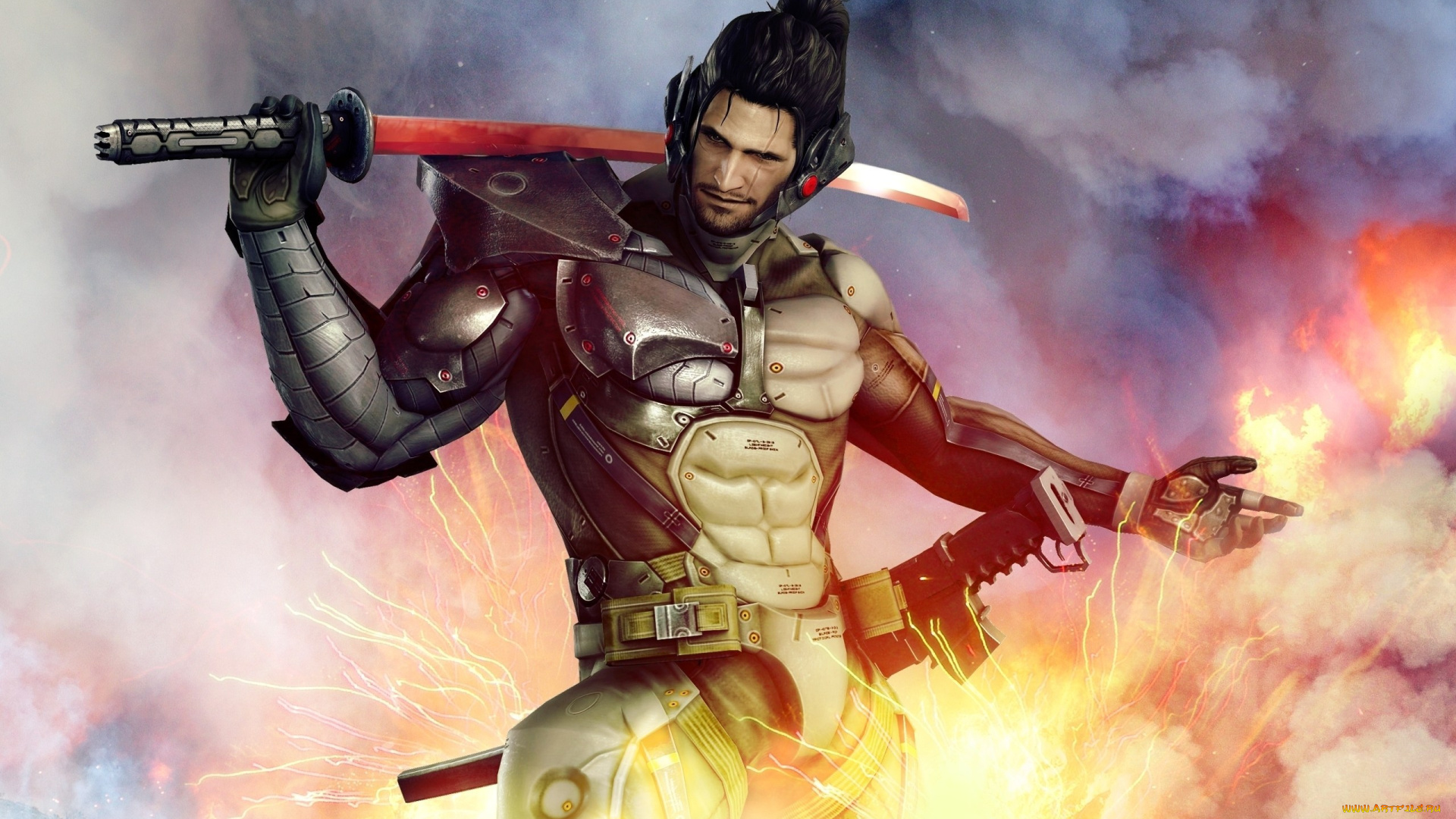 видео, игры, metal, gear, rising, , revengeance, воин, огонь, меч, броня, киборг