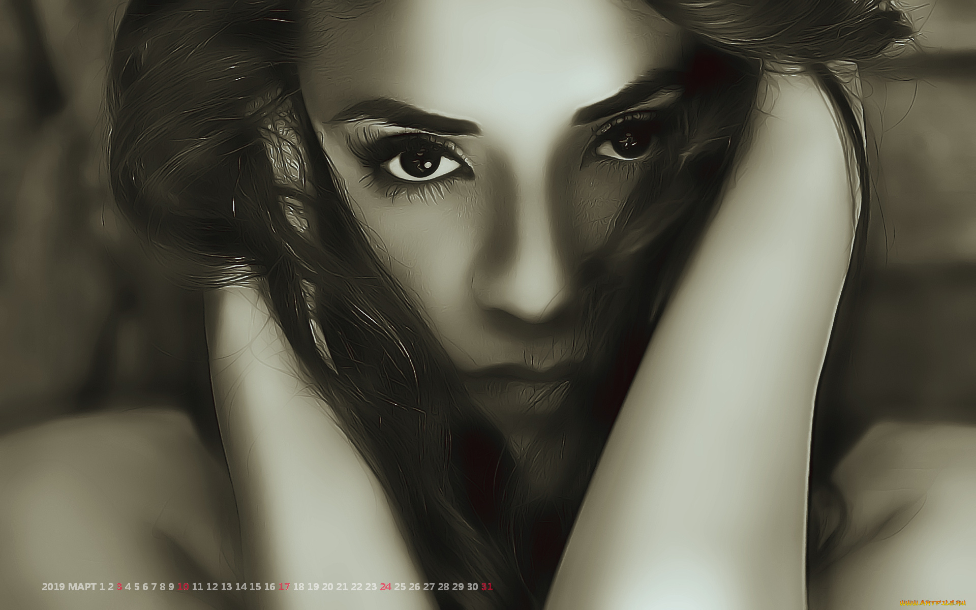 календари, компьютерный, дизайн, лицо, взгляд, девушка