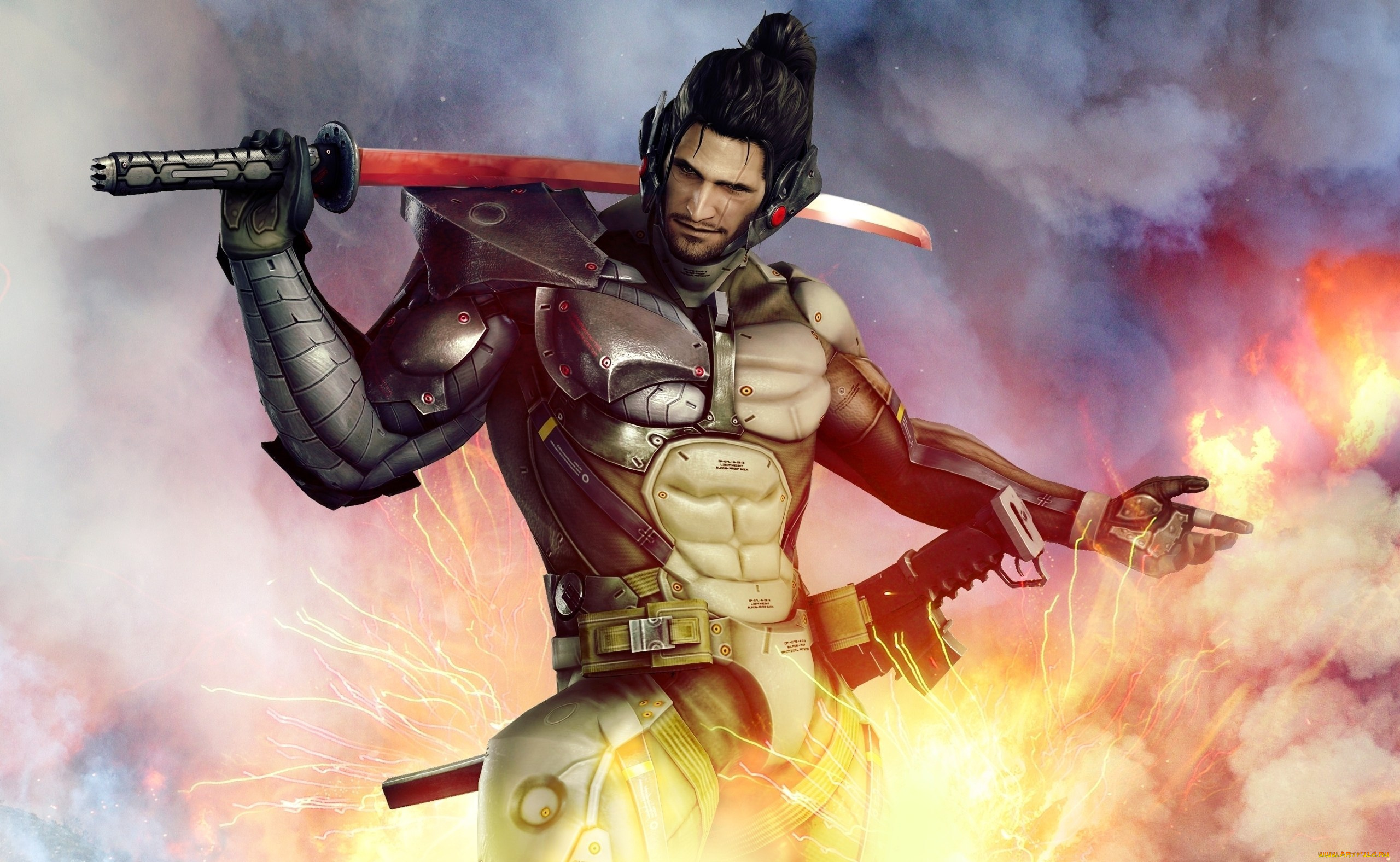 видео, игры, metal, gear, rising, , revengeance, воин, огонь, меч, броня, киборг