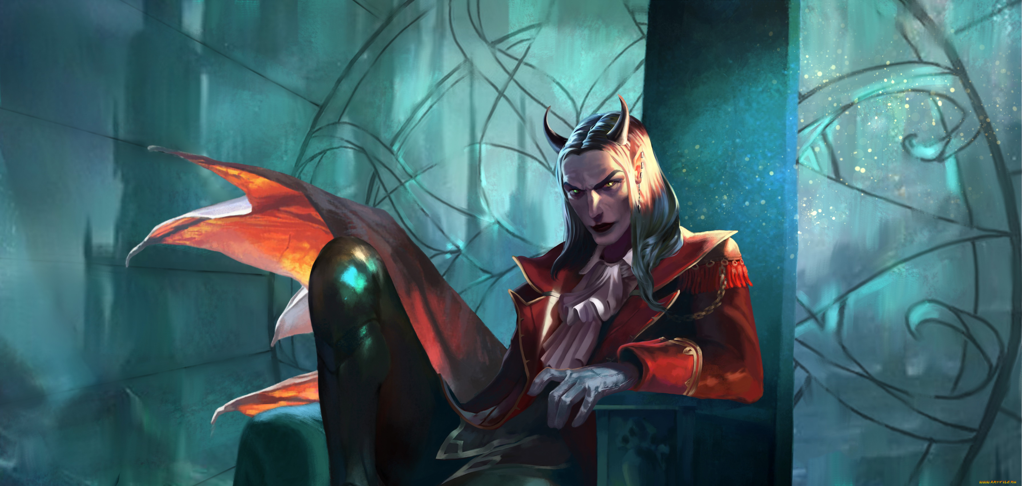 фэнтези, демоны, мужчина, фон, взгляд, рога