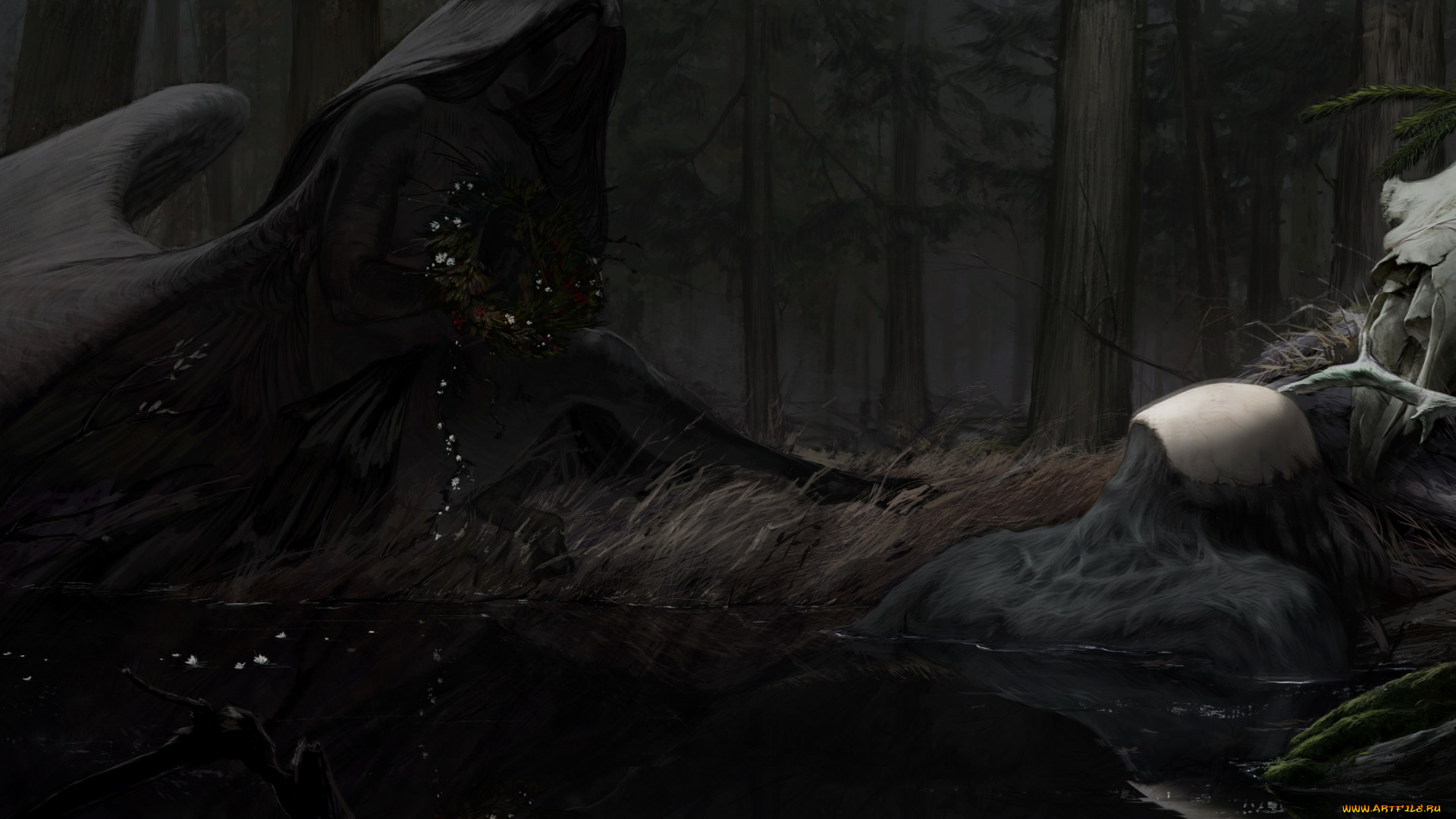 bloodborne, видео, игры, девушка, фон, череп, крылья