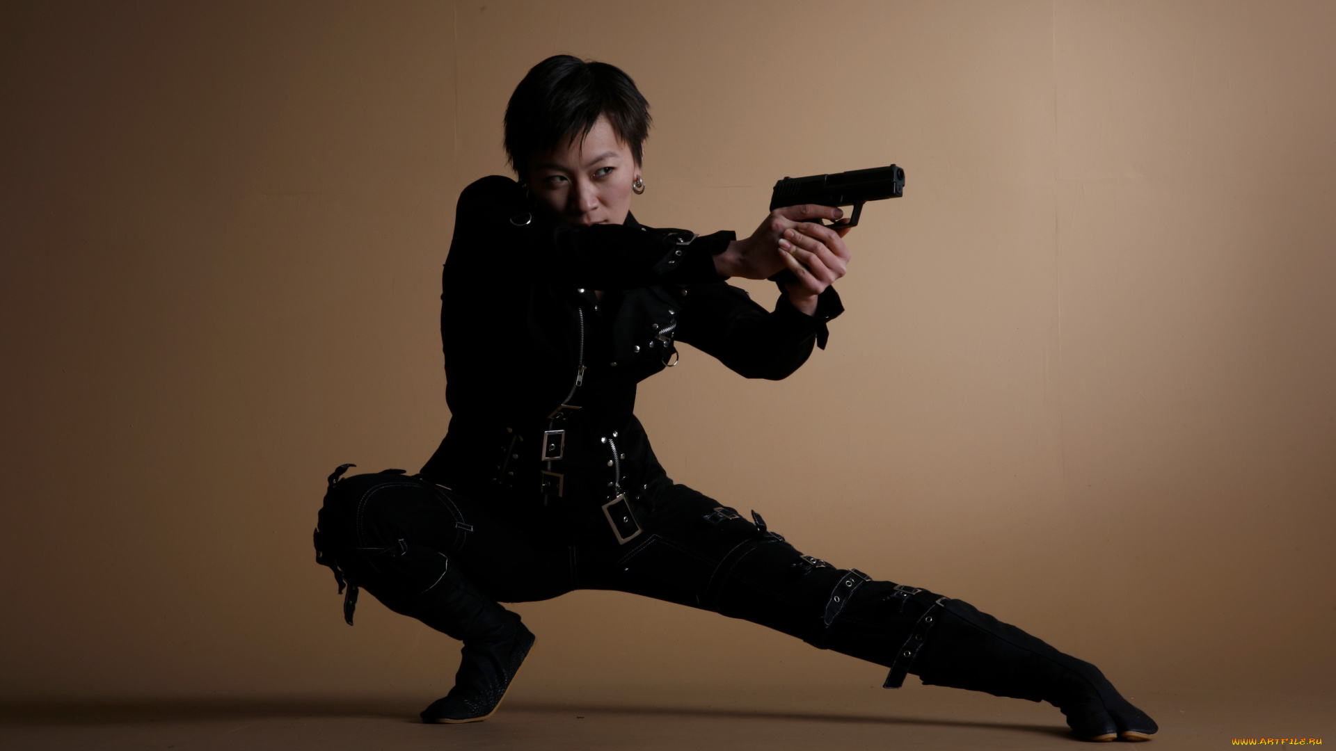 девушки, -, девушки, с, оружием, девушка, фон, униформа, пистолет