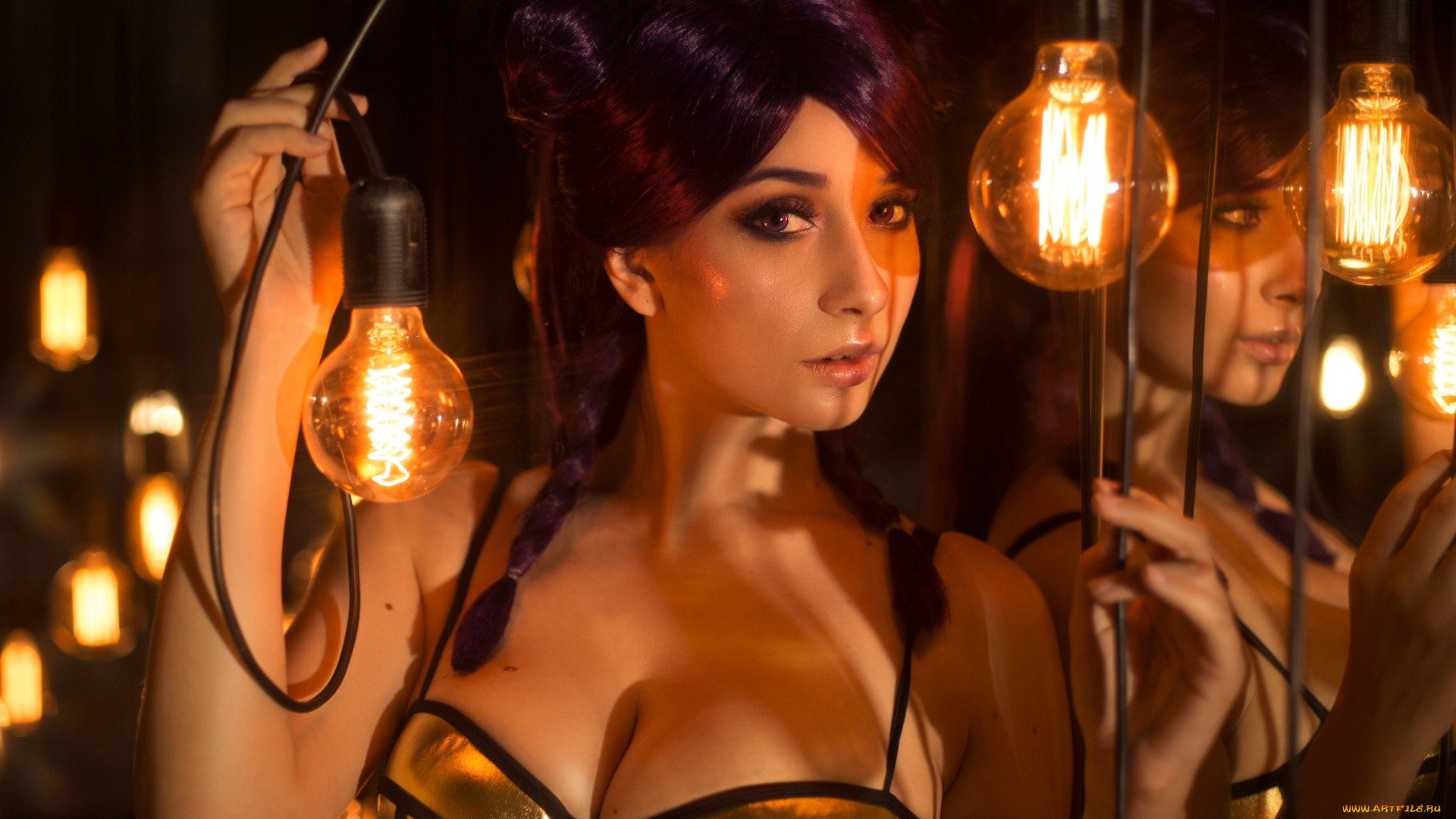 девушки, -, рыжеволосые, и, разноцветные, kotyashenka, лампочки