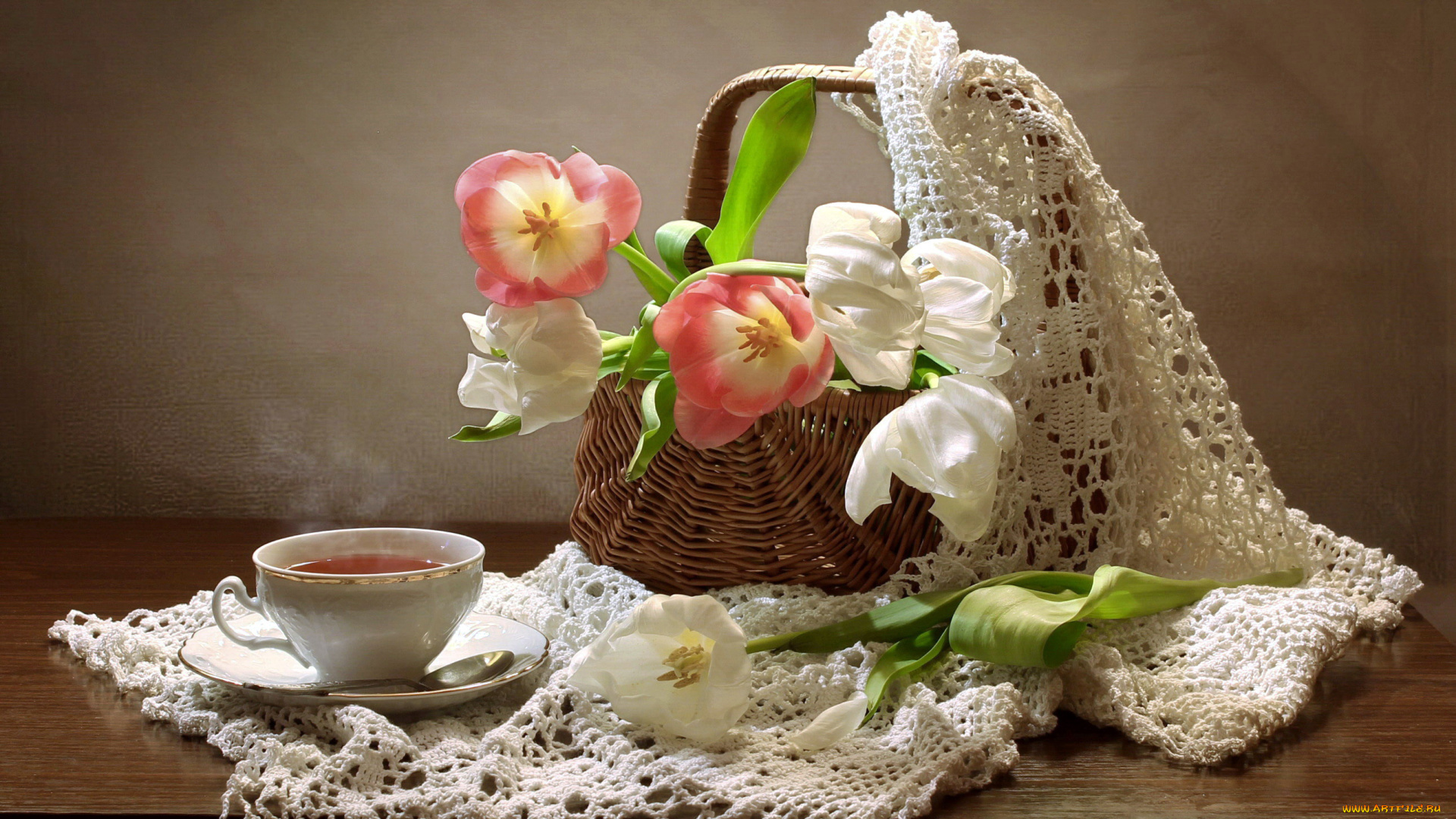 еда, напитки, , чай, корзинка, чай, тюльпаны