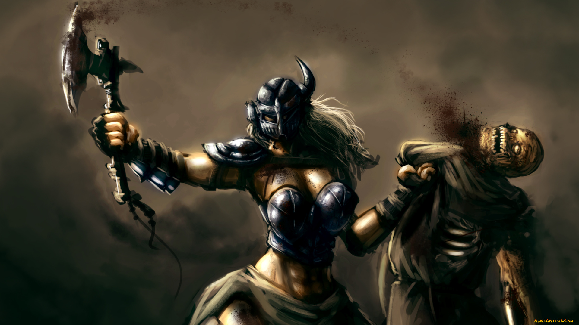 фэнтези, красавицы, и, чудовища, девушка, фон, бтопор, униформа, шлем, скелет