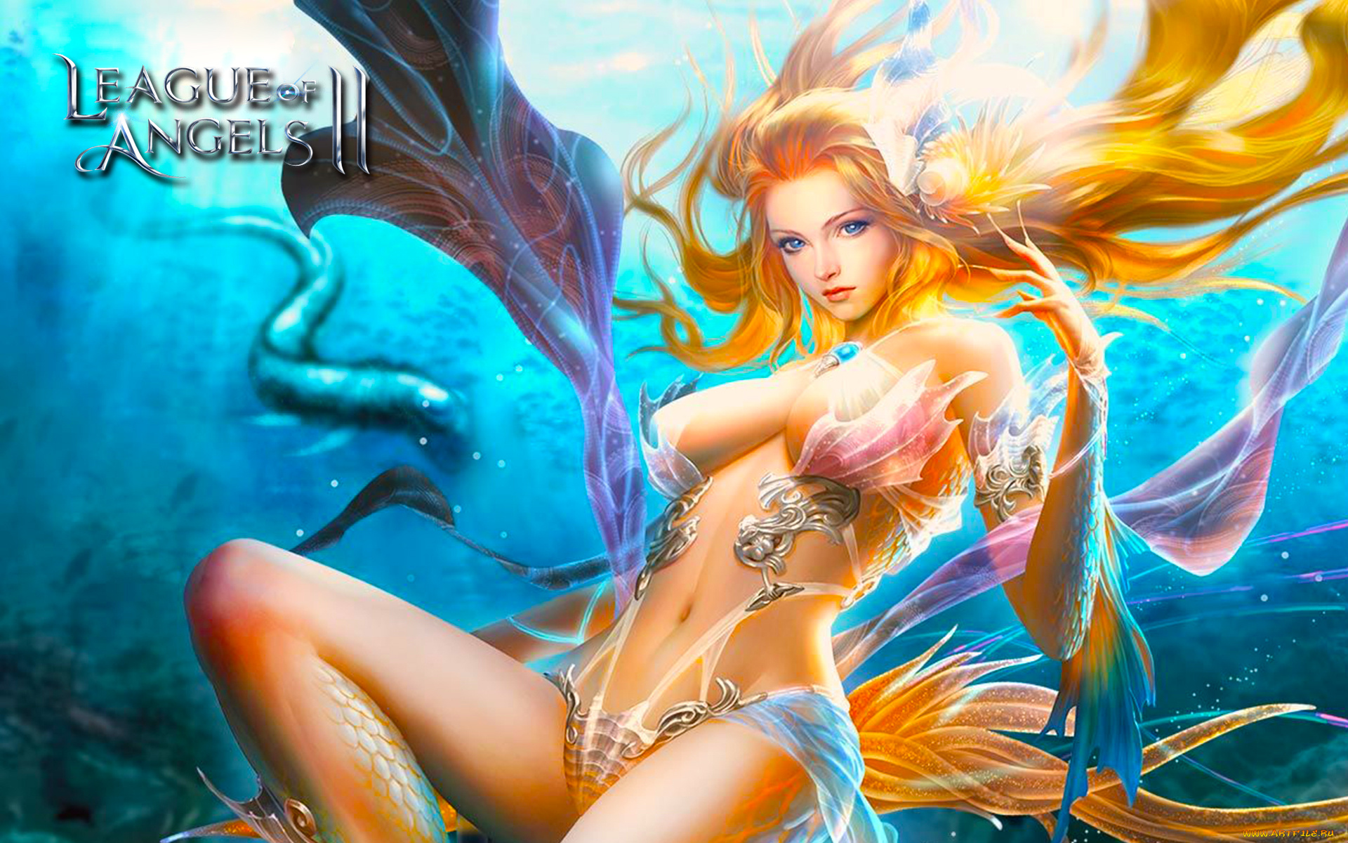 видео, игры, league, of, angels, девушка, русалка, вода, gila