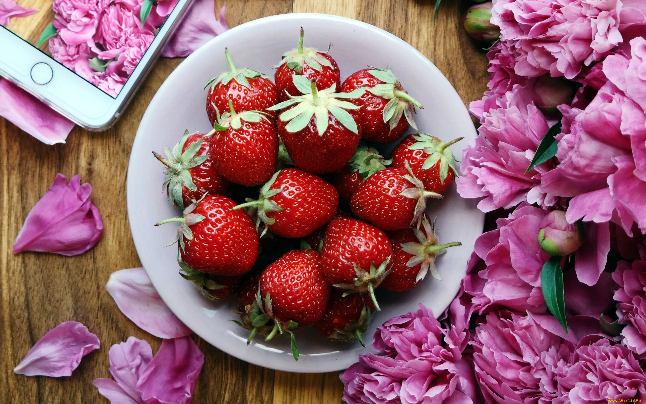 еда, клубника, , земляника, пионы