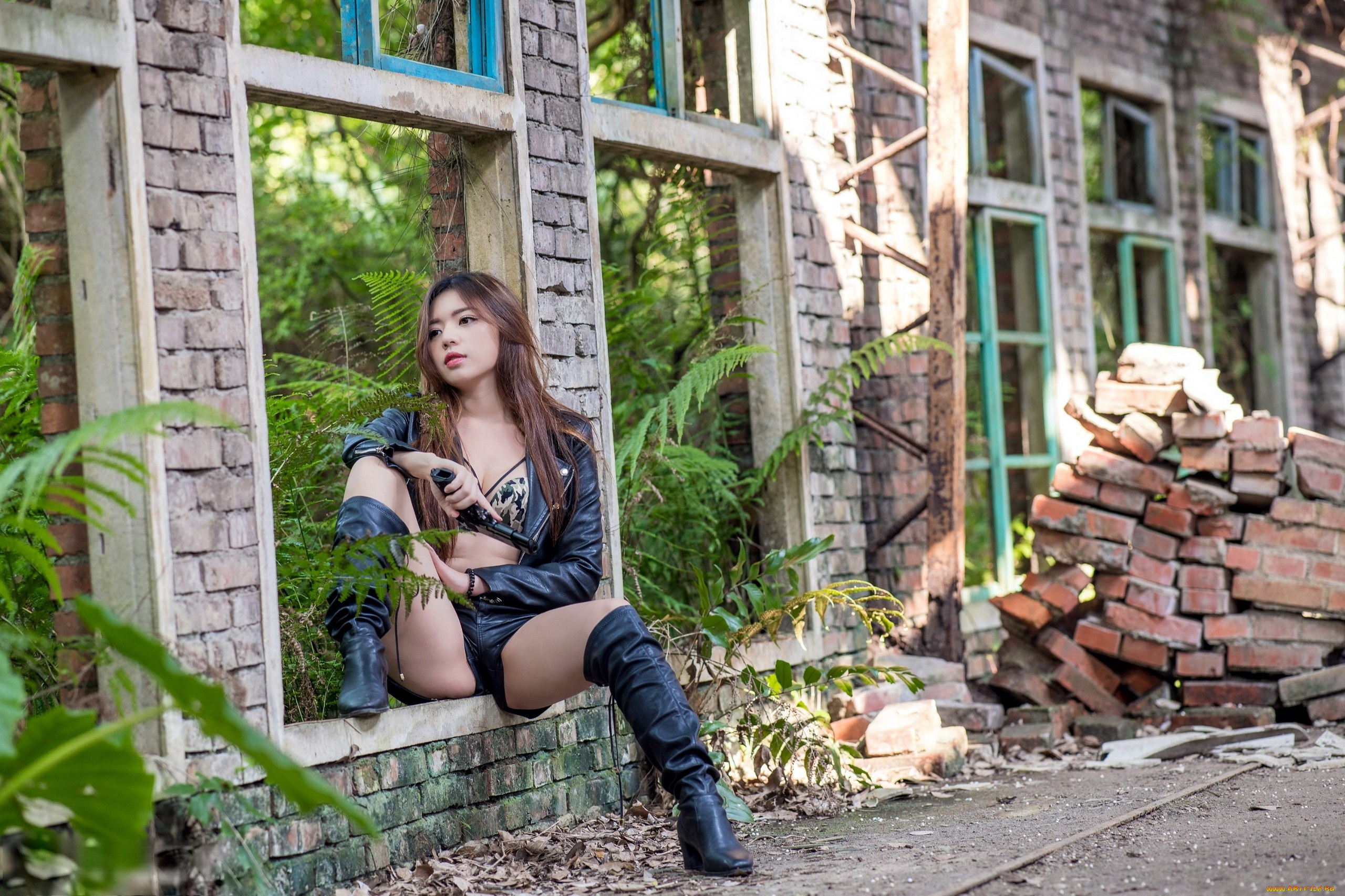 девушки, -, девушки, с, оружием, куртка, сапоги