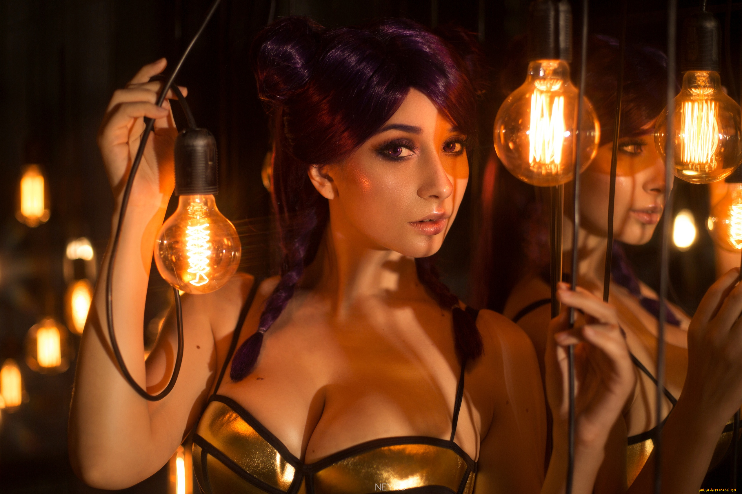 девушки, -, рыжеволосые, и, разноцветные, kotyashenka, лампочки