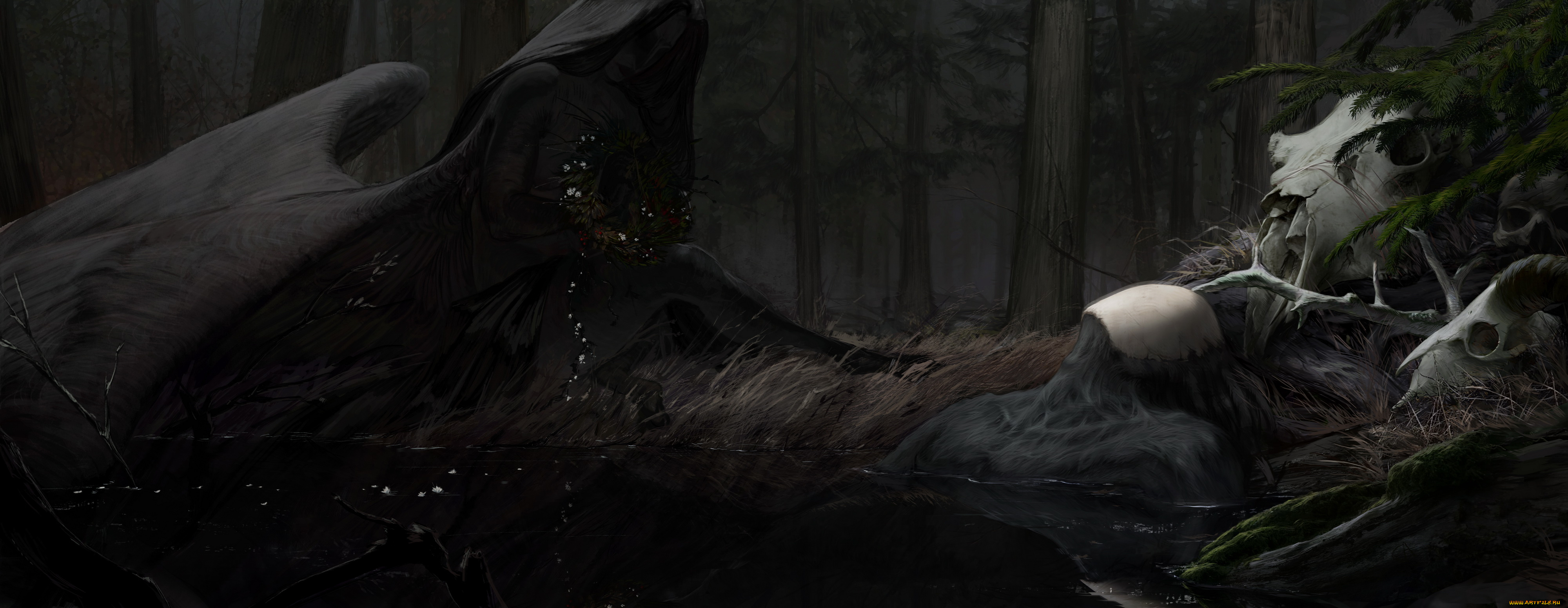 bloodborne, видео, игры, девушка, фон, череп, крылья