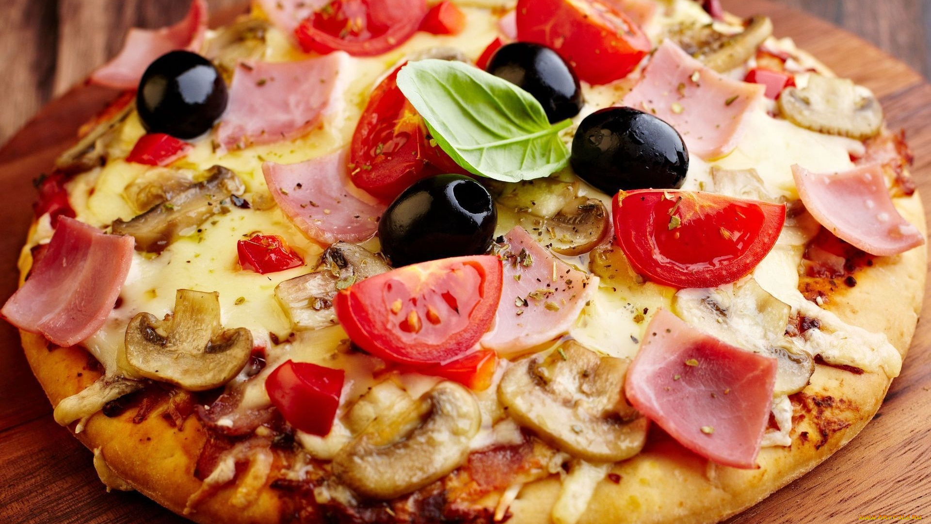 еда, пицца, ветчина, маслины