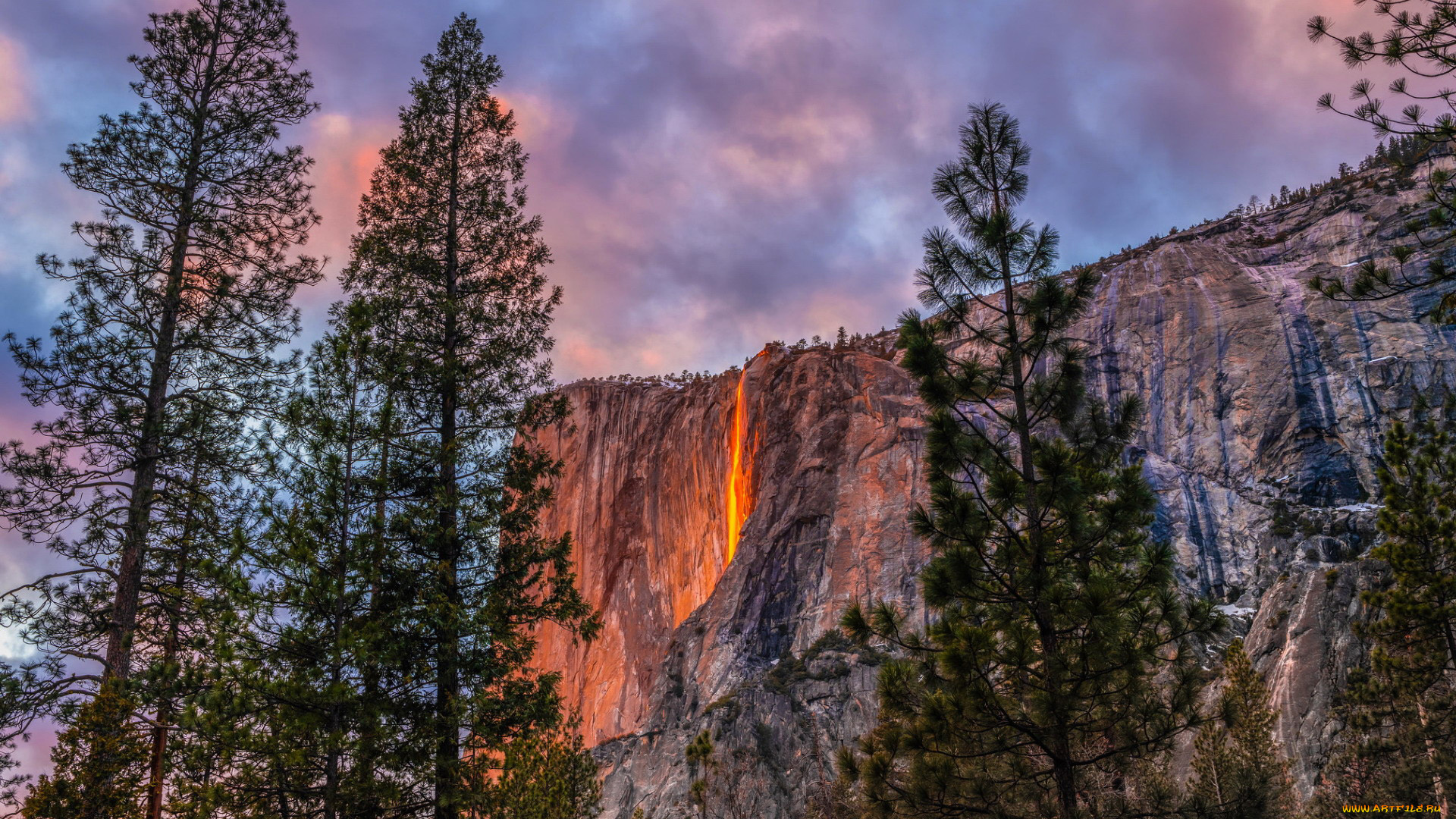 horsetail, fall, yosemite, firefall, природа, водопады, horsetail, fall, yosemite, firefall