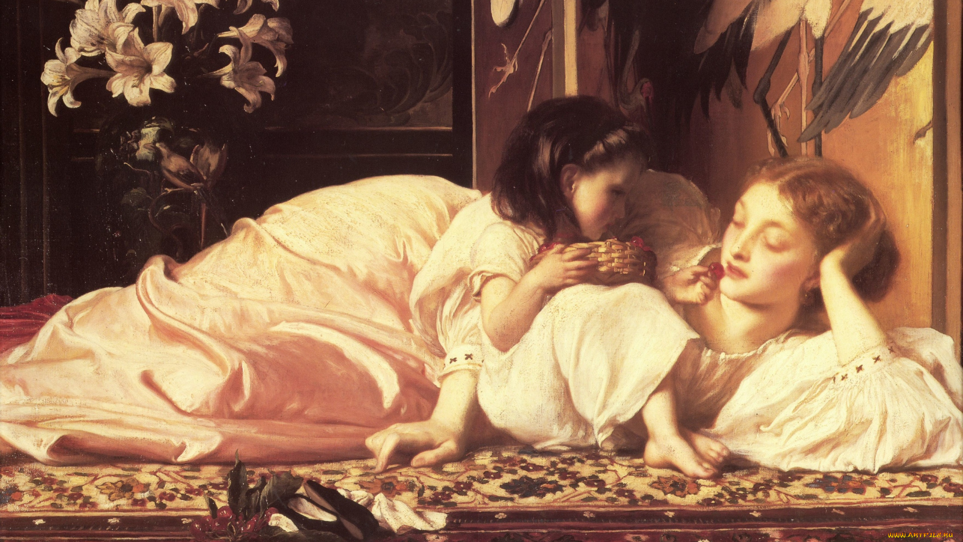 mother, and, child, -, lord, frederic, leighton, рисованное, frederick, leighton, женщина, девочка, ковер