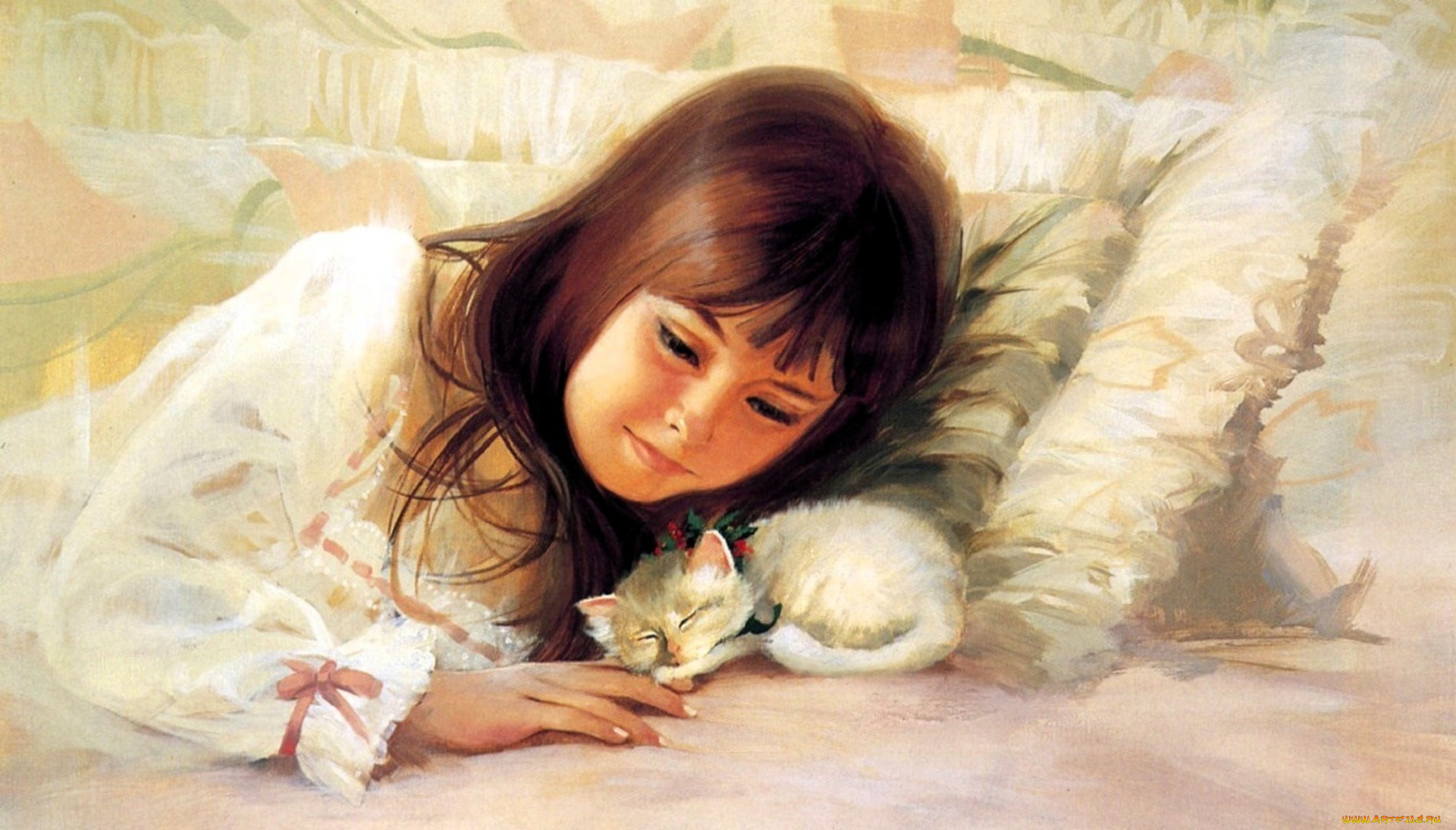 рисованное, donald, zolan, девочка, котенок