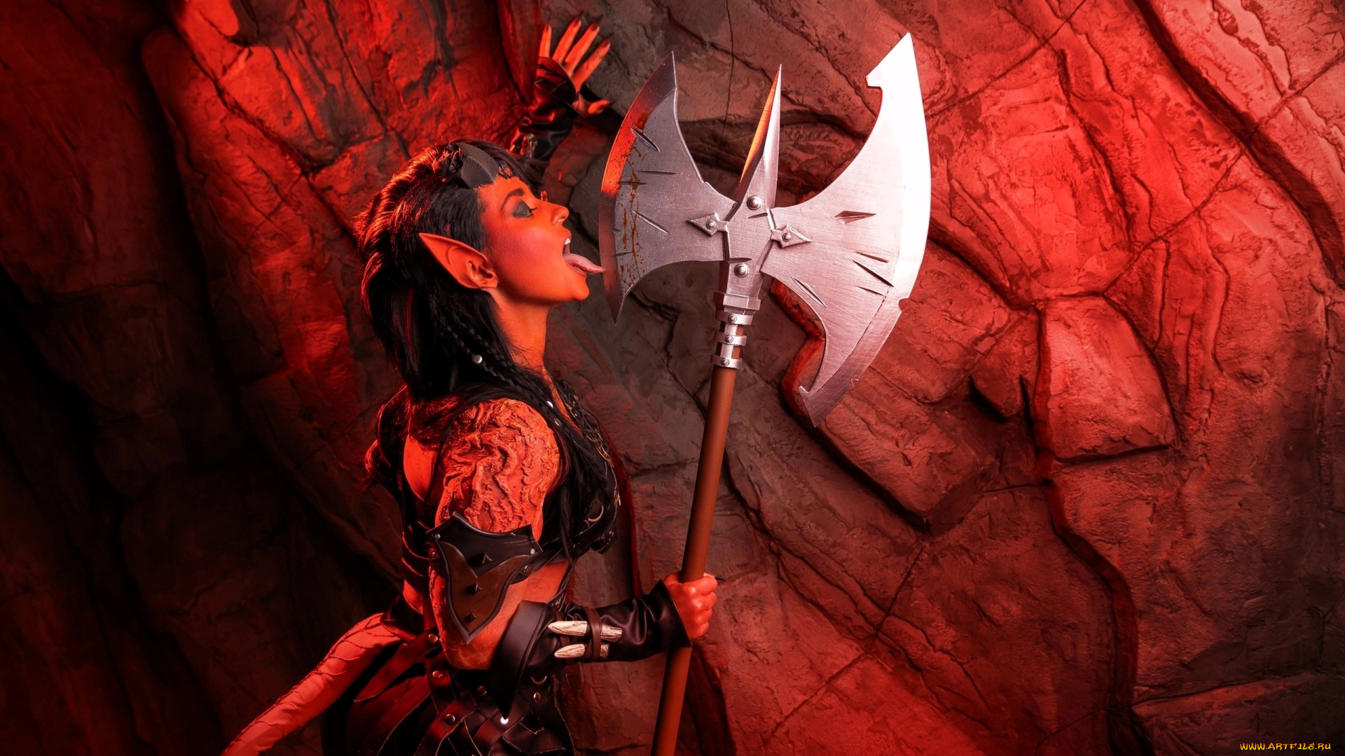 девушки, анна, шаховская, образ, косплей, демонесса, скала, алебарда