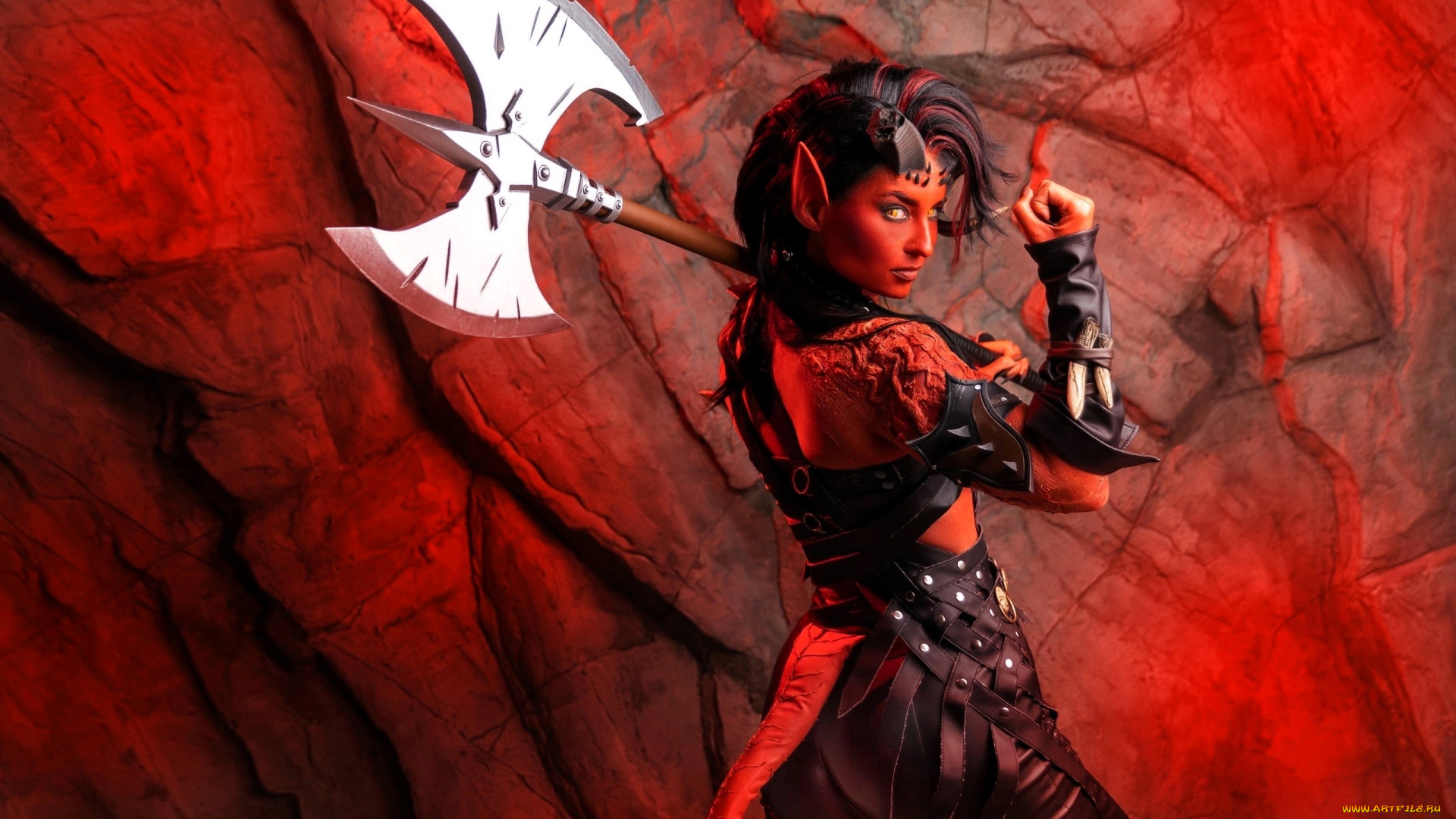 девушки, анна, шаховская, образ, косплей, демонесса, скала, алебарда