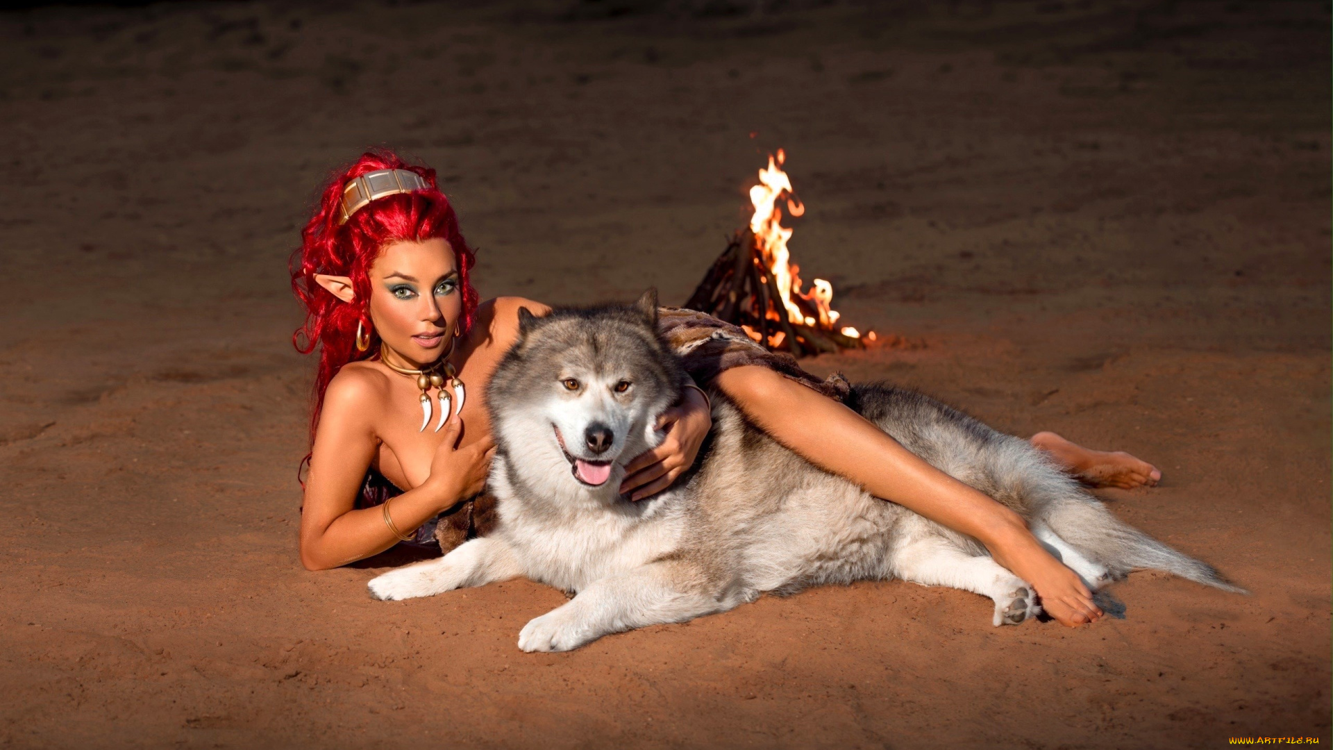 девушки, анна, шаховская, образ, косплей, эльфийка, костер, собака