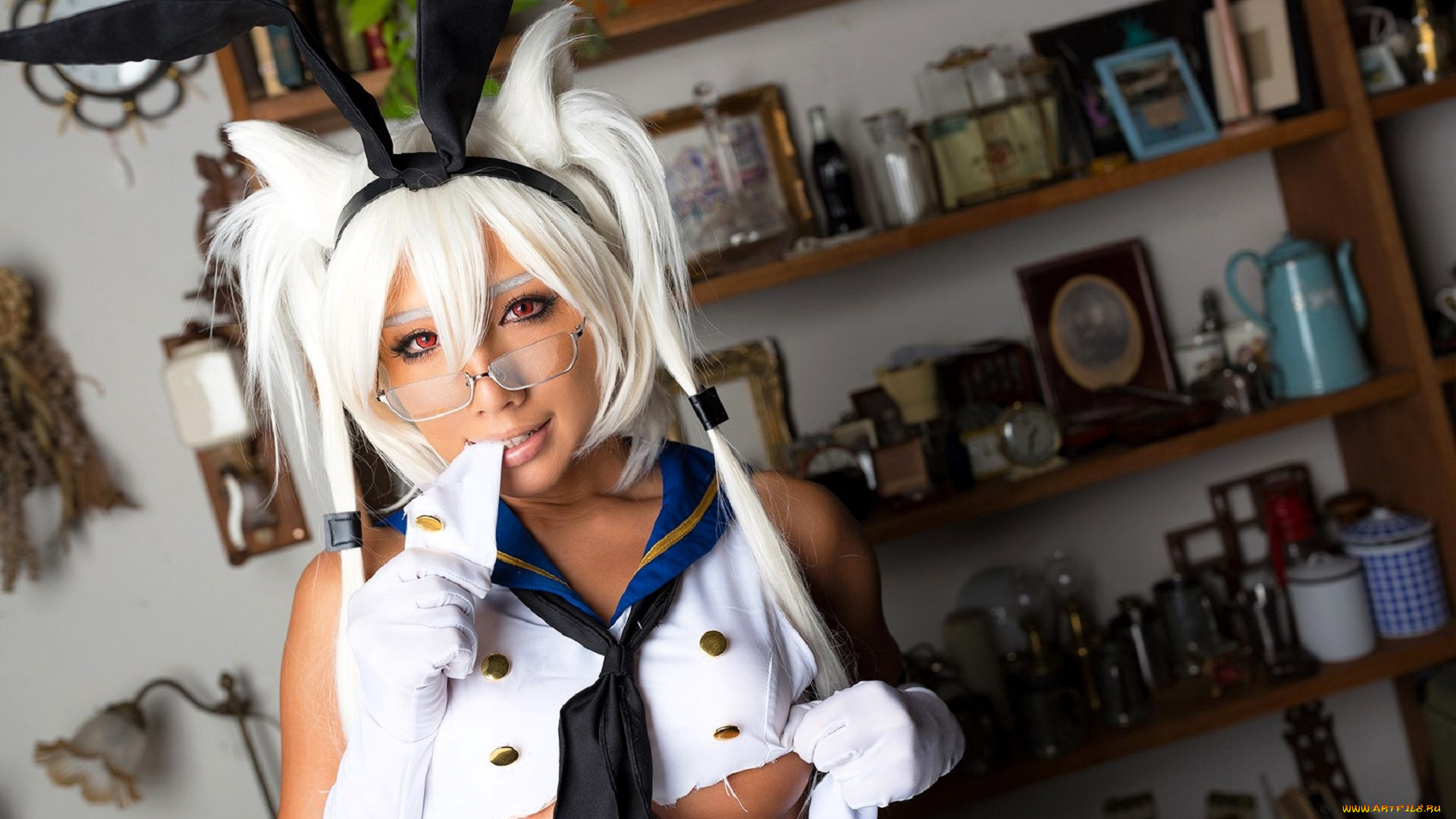 девушки, nonsummerjack, образ, косплей, наряд, полки, очки