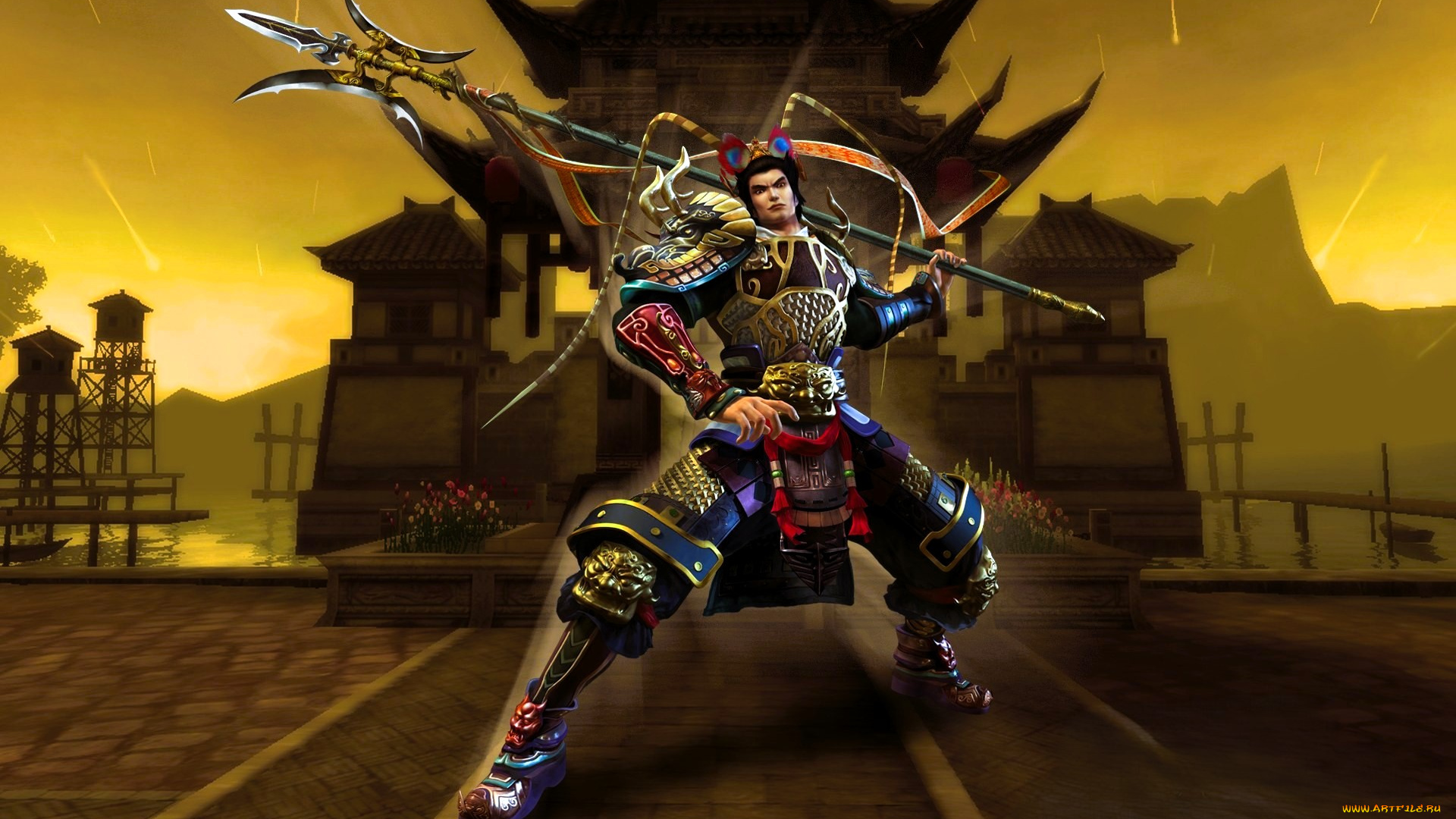 видео, игры, red, cliff, воин, броня, оружие, здания, площадь