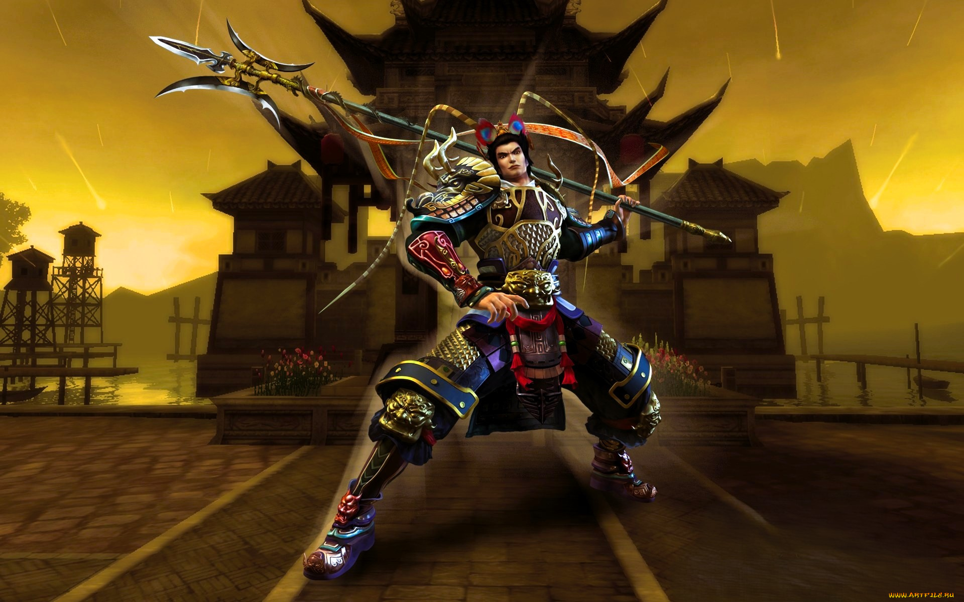 видео, игры, red, cliff, воин, броня, оружие, здания, площадь