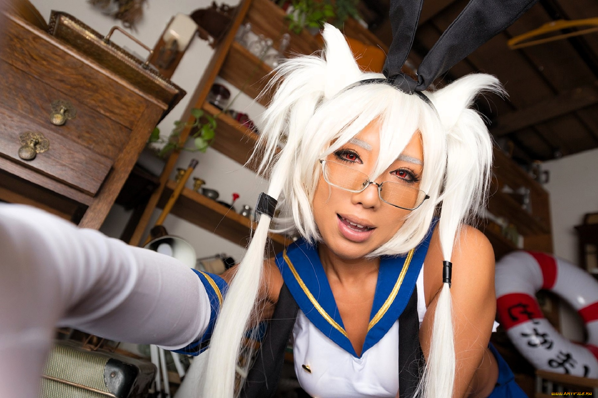 девушки, nonsummerjack, образ, косплей, наряд, полки, очки, круг