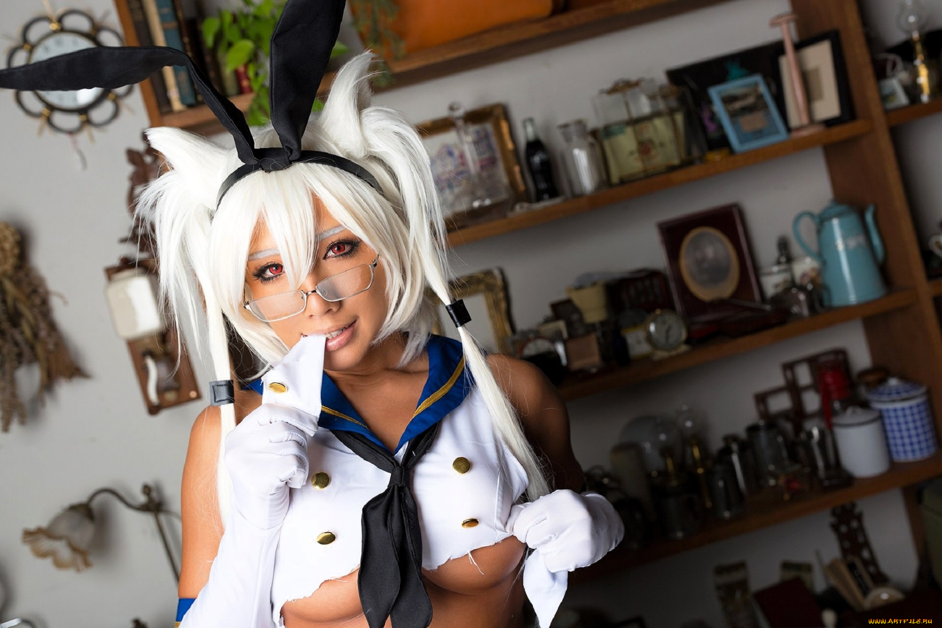 девушки, nonsummerjack, образ, косплей, наряд, полки, очки