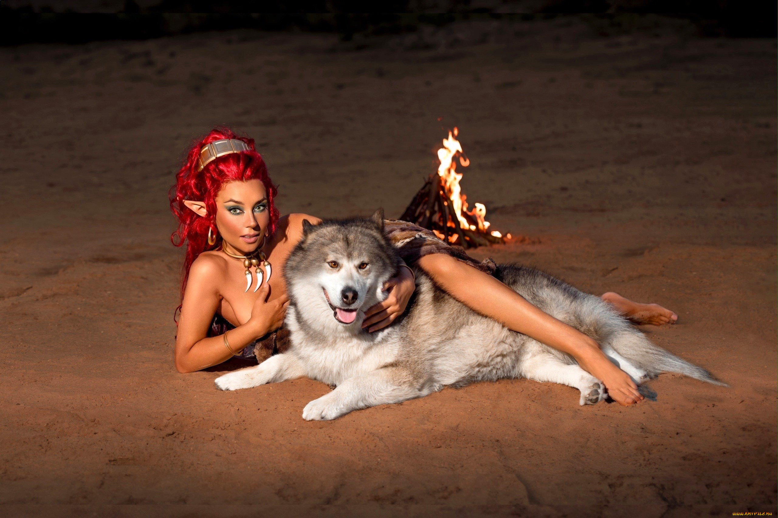 девушки, анна, шаховская, образ, косплей, эльфийка, костер, собака