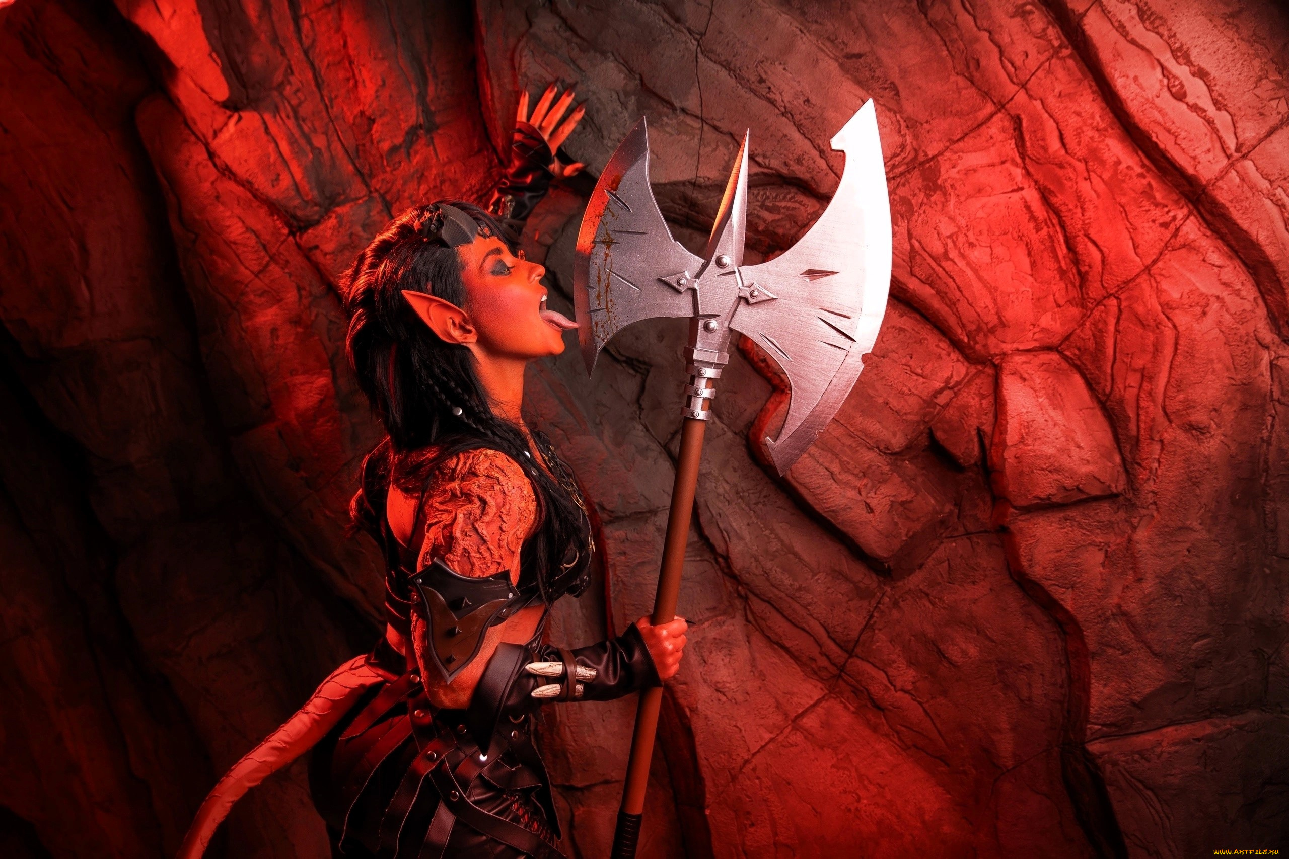 девушки, анна, шаховская, образ, косплей, демонесса, скала, алебарда