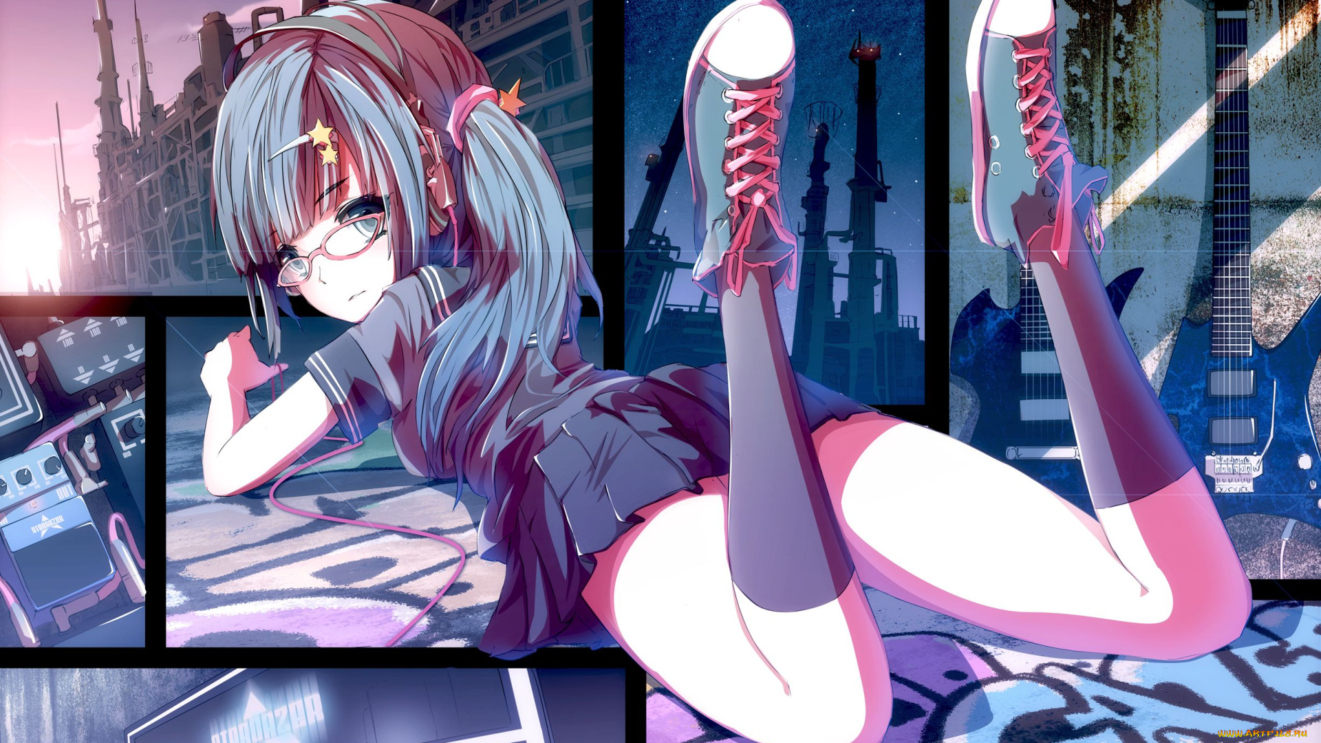 аниме, *unknown, другое, очки, девочка, кеды