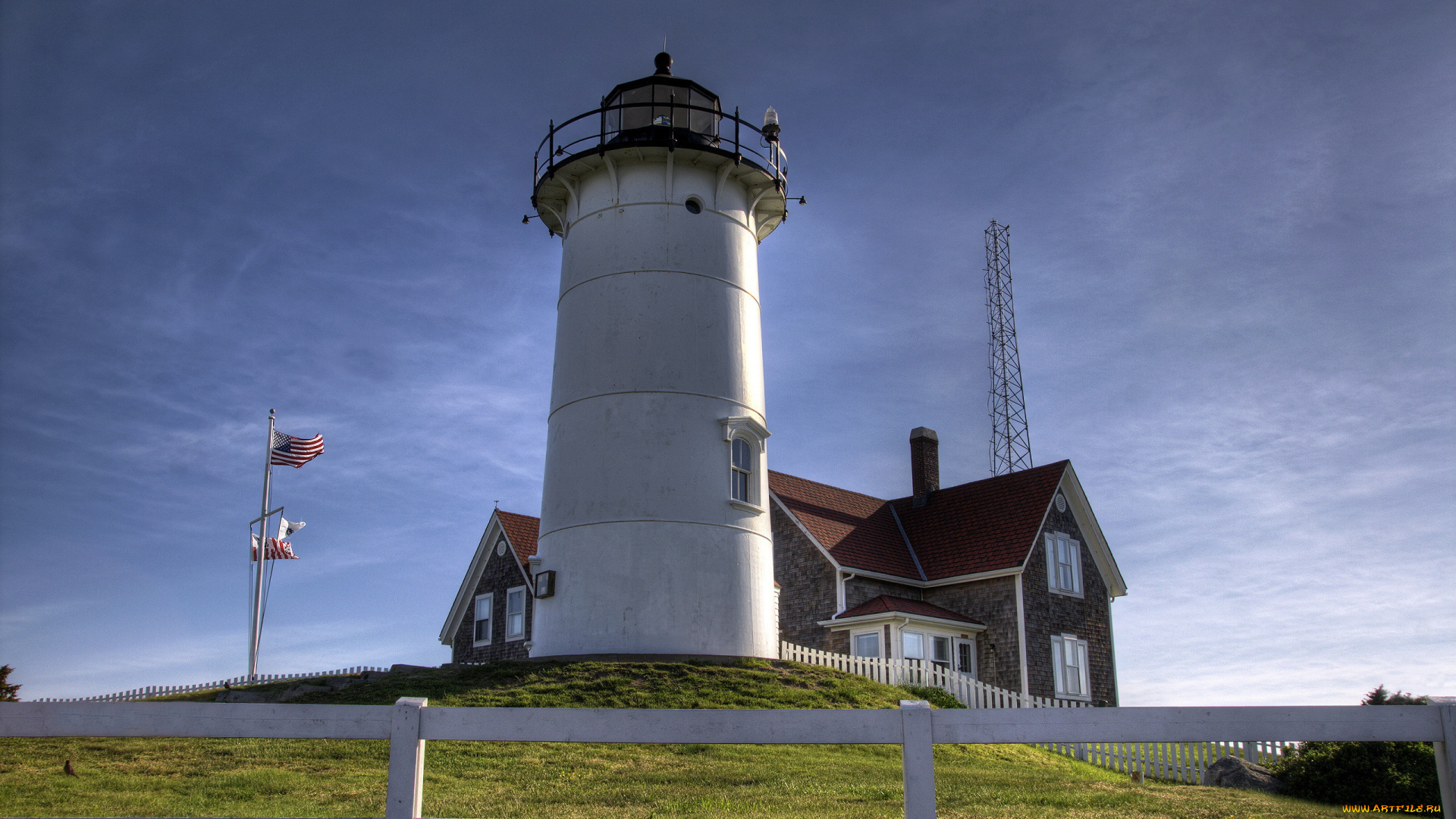 природа, маяки, флаг, здание, маяк